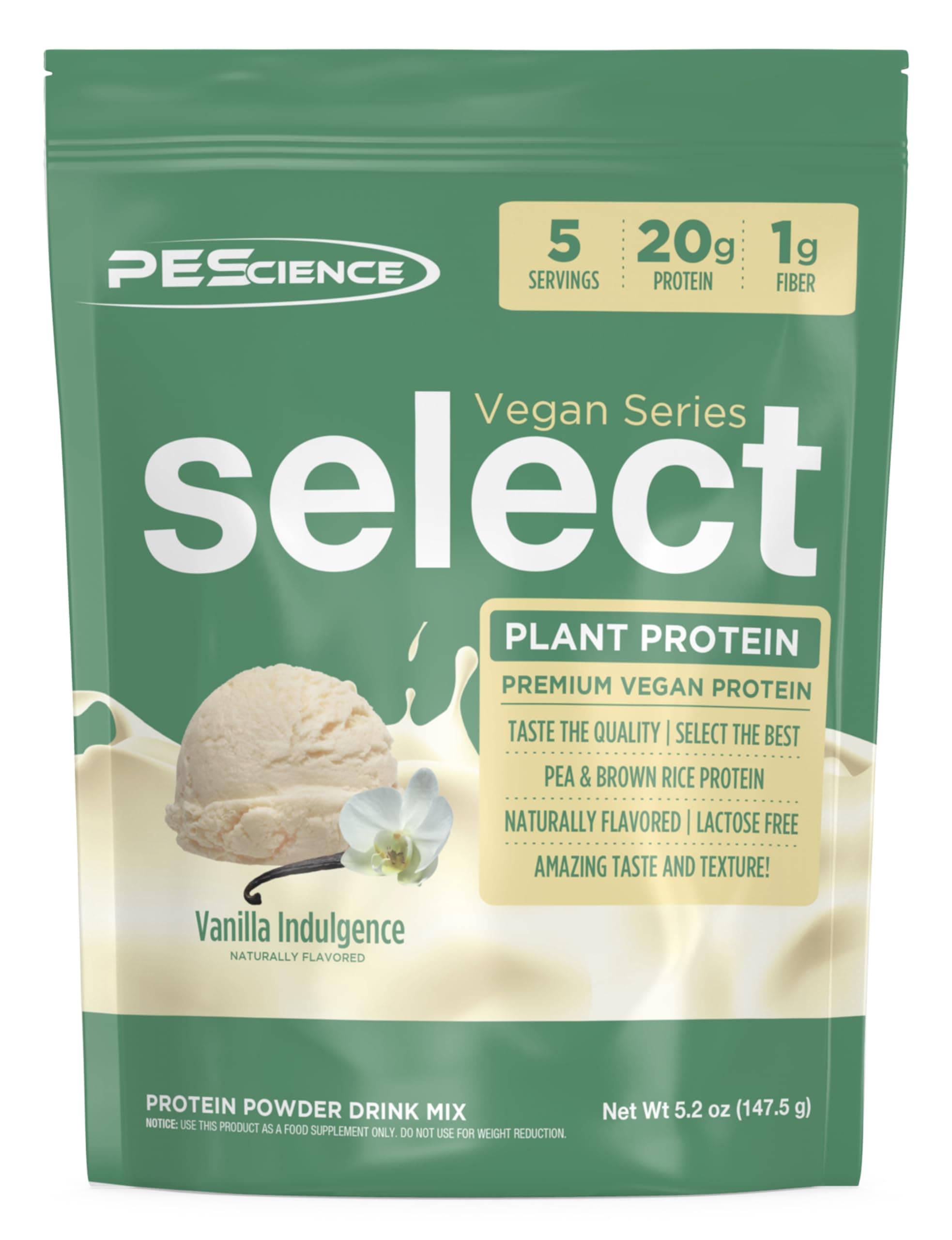Select Vegan Protein Powder, Plant Based with Amazing Taste, Smooth Texture, Pea Protein Brown Rice Blend, Dairy Free, Gluten Free, Soy Free, 5 Servings, Vanilla Indulgence