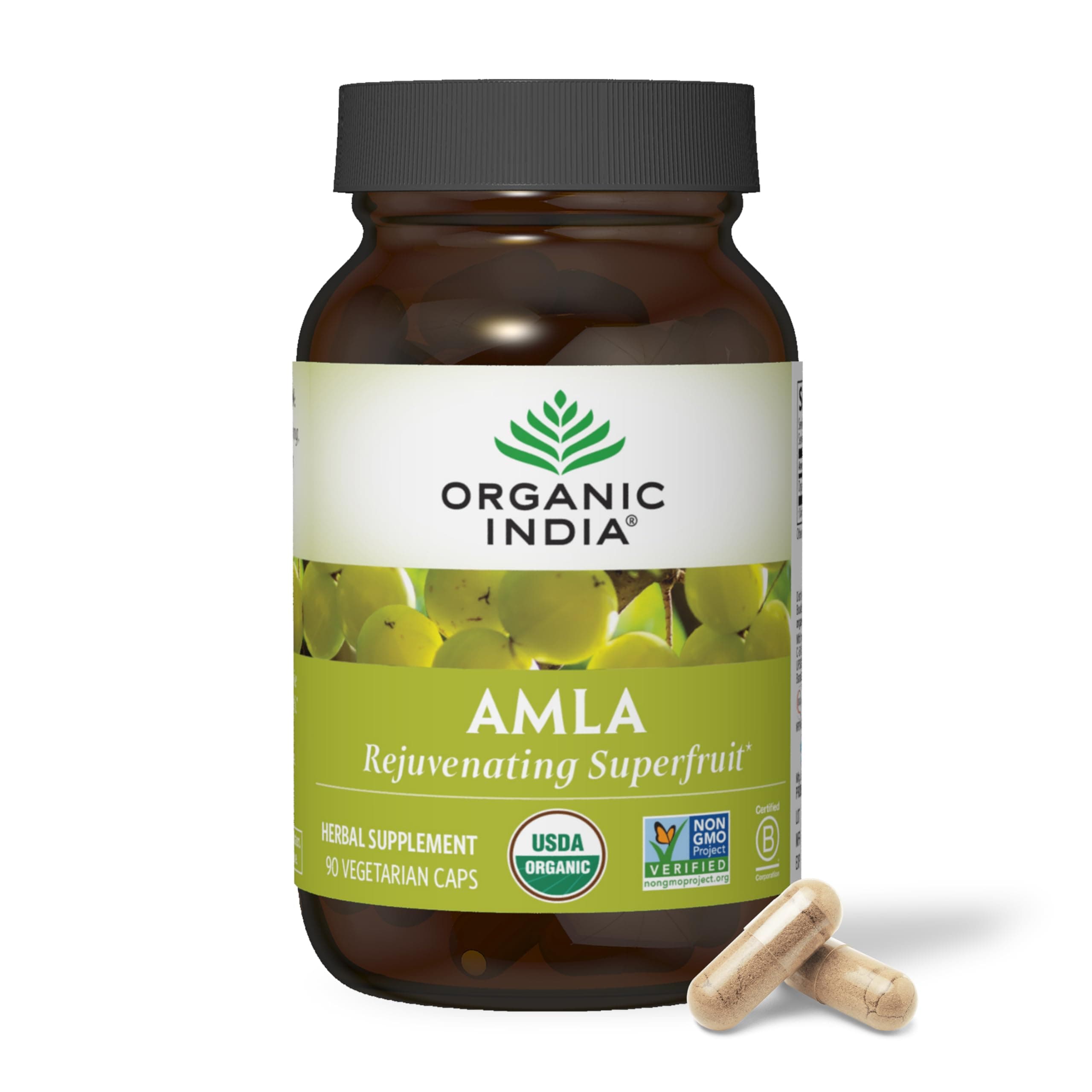ORGANIC INDIA Amalaki Herbal Vitamin Supplement - Immune Support, Vitamin C, Vegan, Gluten-Free, Kosher, Ayurvedic, Antioxidant, USDA Certified Organic, Non-GMO - 90 Capsules