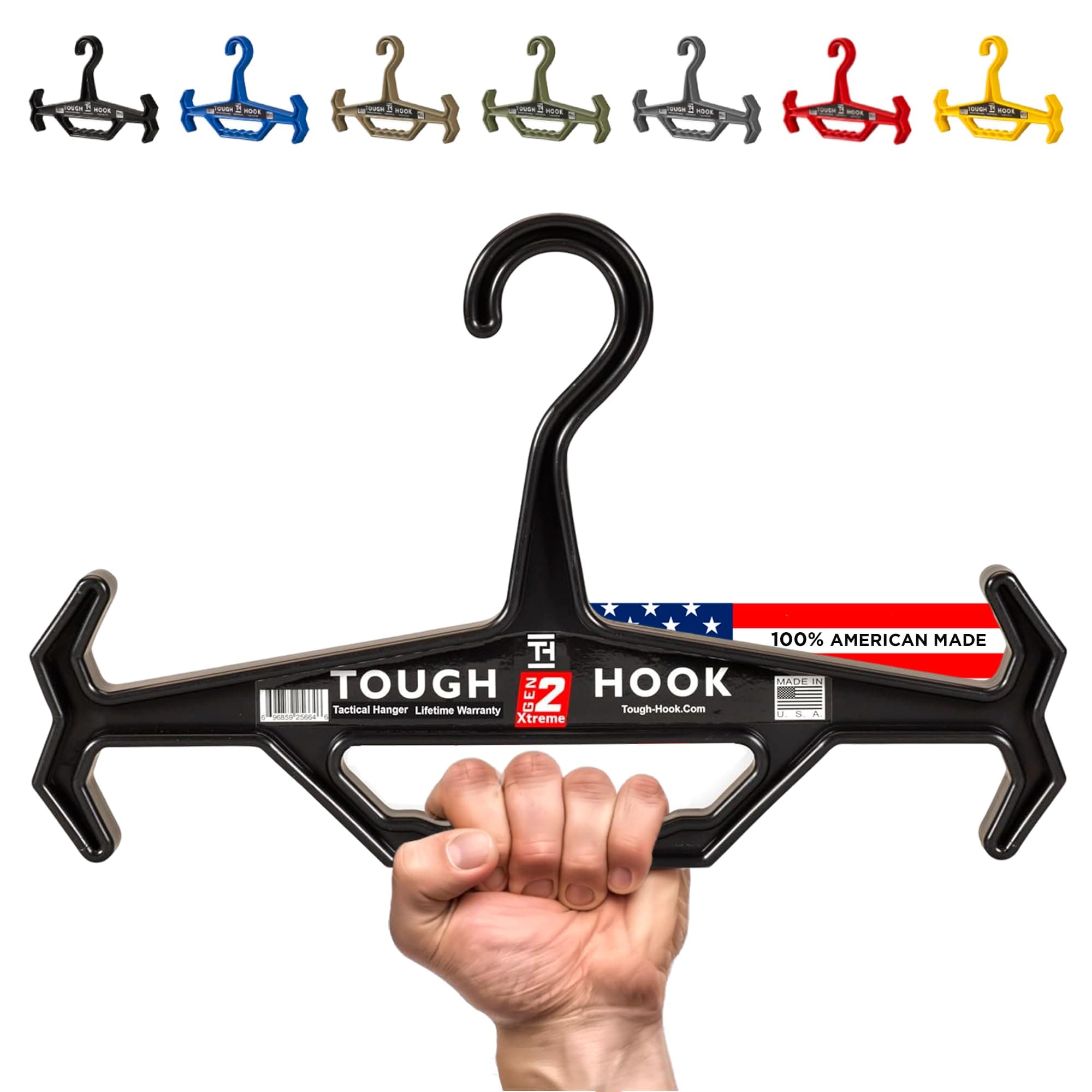 Tough Hook Original Multipurpose Heavy Duty Hanger, USA Made, Anti-Slip, 200 lb Capacity, Ideal for Tactical Gear, Body Armor, Scuba, Fitness Vests, 1 Black Plastic Piece