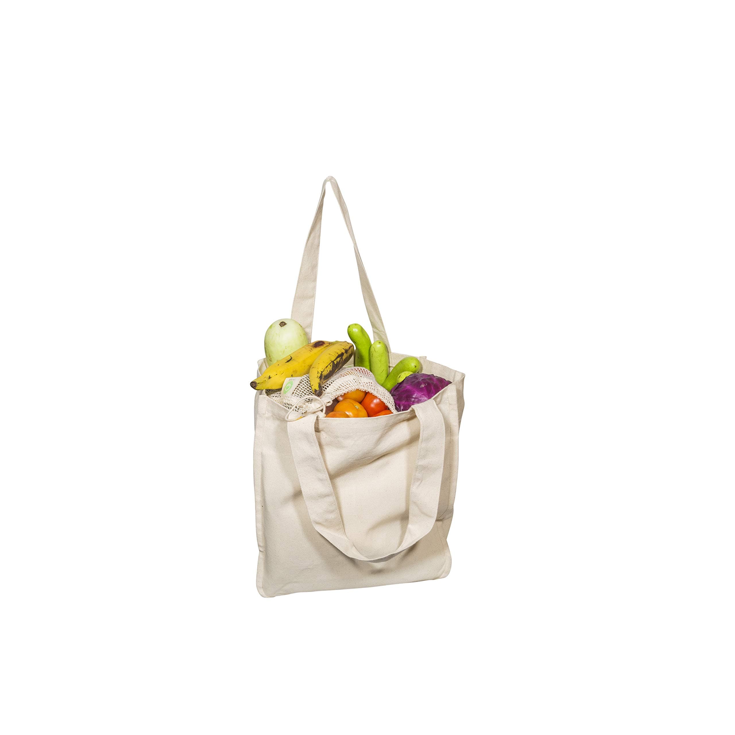 Best Canvas Grocery Shopping Bags - Cloth Grocery Tote Bags - Reusable Cotton Grocery Tote Bags with Bottle Sleeves