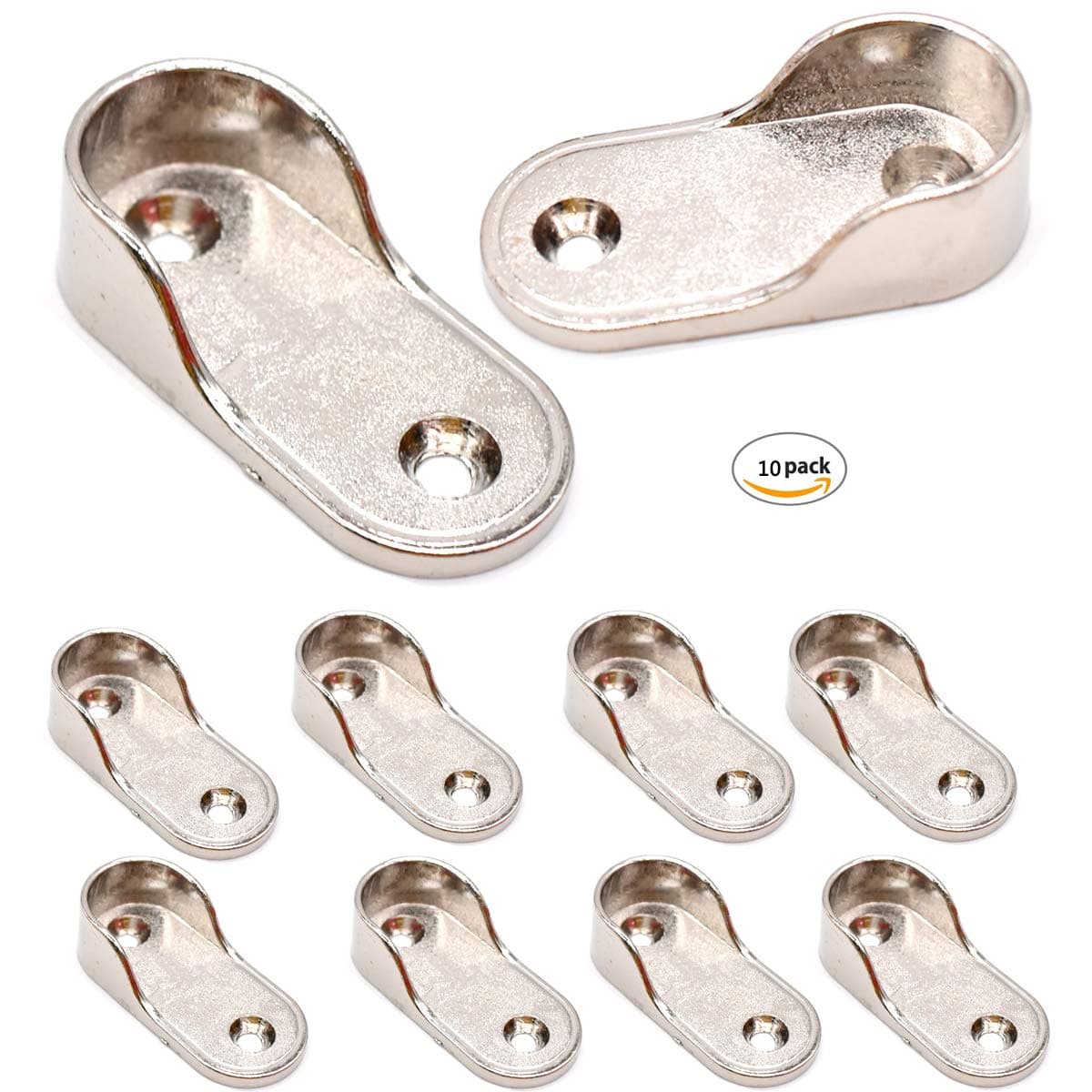 Zliger 10 Piece Wardrobe Rail Supports,End Brackets Rod Holder Zinc Alloy Wall Sockets for Hanging Clothes (19MM)