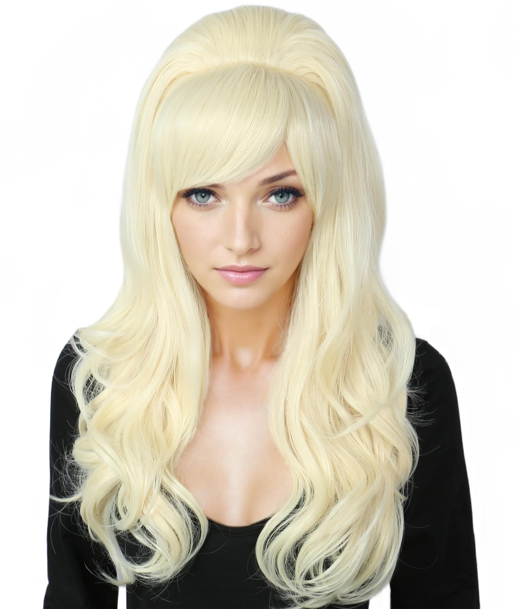 Linfairy Long Wavy Blonde Wig Big Bouffant Beehive Wigs for Women fits 50s 80s Costume