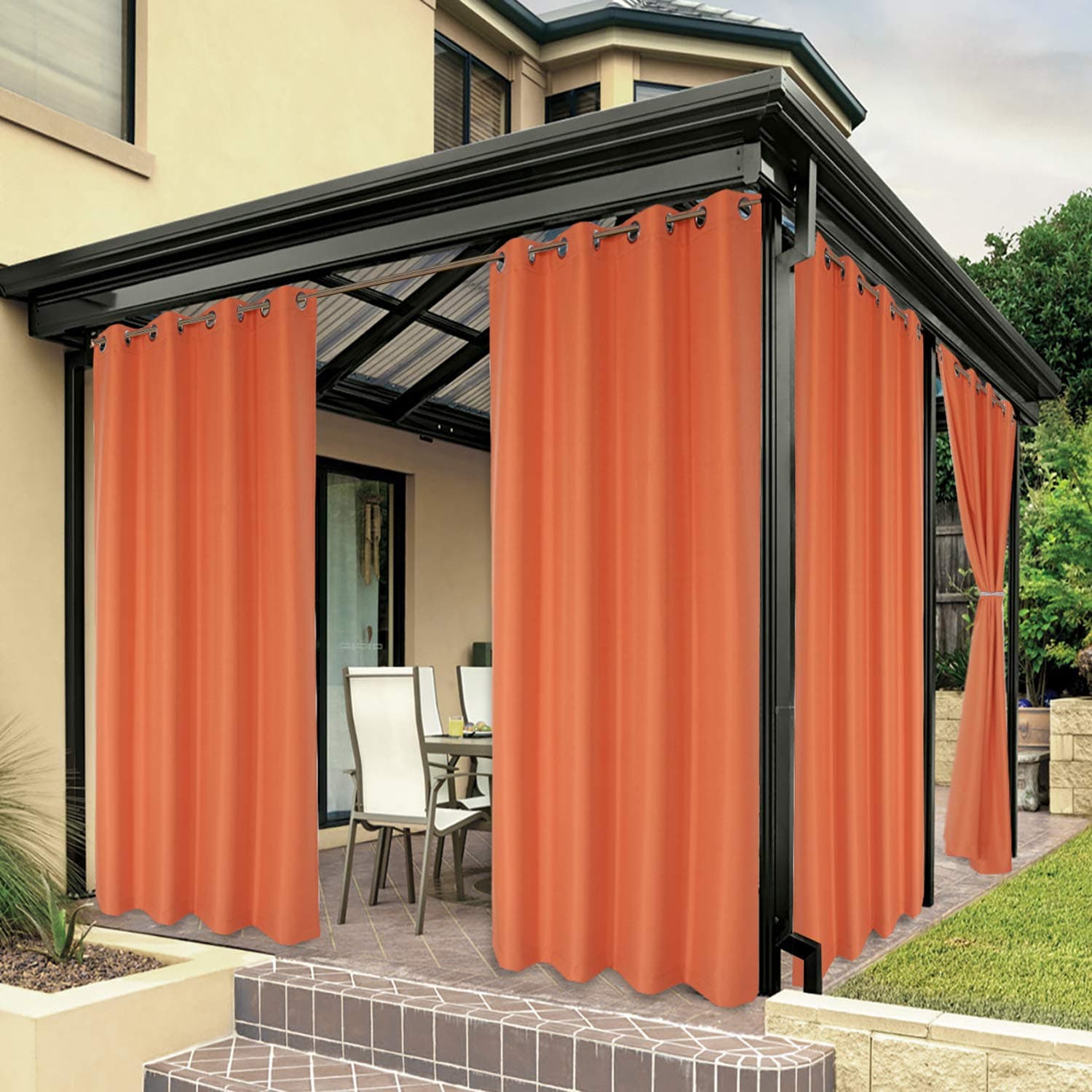 BONZER Waterproof Indoor/Outdoor Curtains for Patio Thick Privacy Grommet Curtains for Bedroom, Living Room, Porch, Pergola, Cabana, 1 Panel, 84W x 84L inch, Mecca Orange