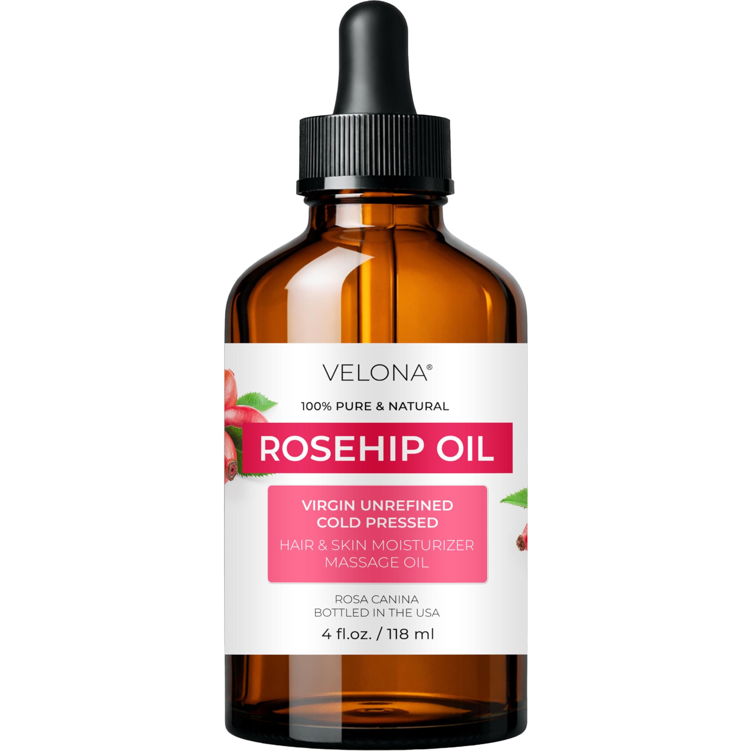 velona Rosehip Oil USDA Certified Organic - 100% Pure and Natural Carrier Oil, Unrefined, Cold Pressed, Hexane Free, Moisturising Face, Hair, Body, Skin Care, Stretch Marks, Scars etc