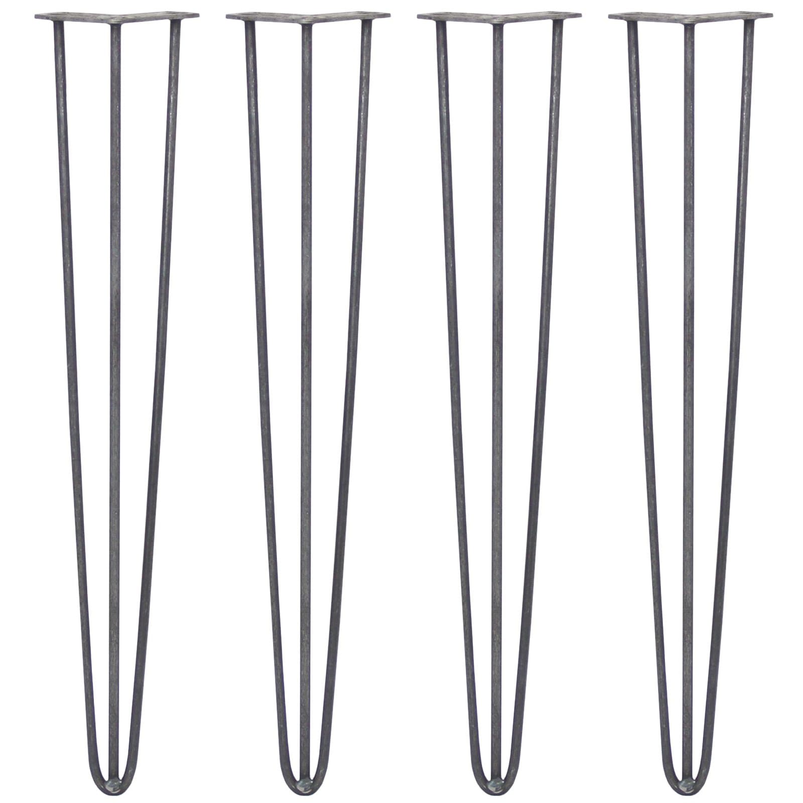 4 x Hairpin Legs/Hair Pin Legs Set SkiSki Legs Furniture Desk Bench Chair Table 28" 3 Prong 10mm Raw Steel & Protector Feet