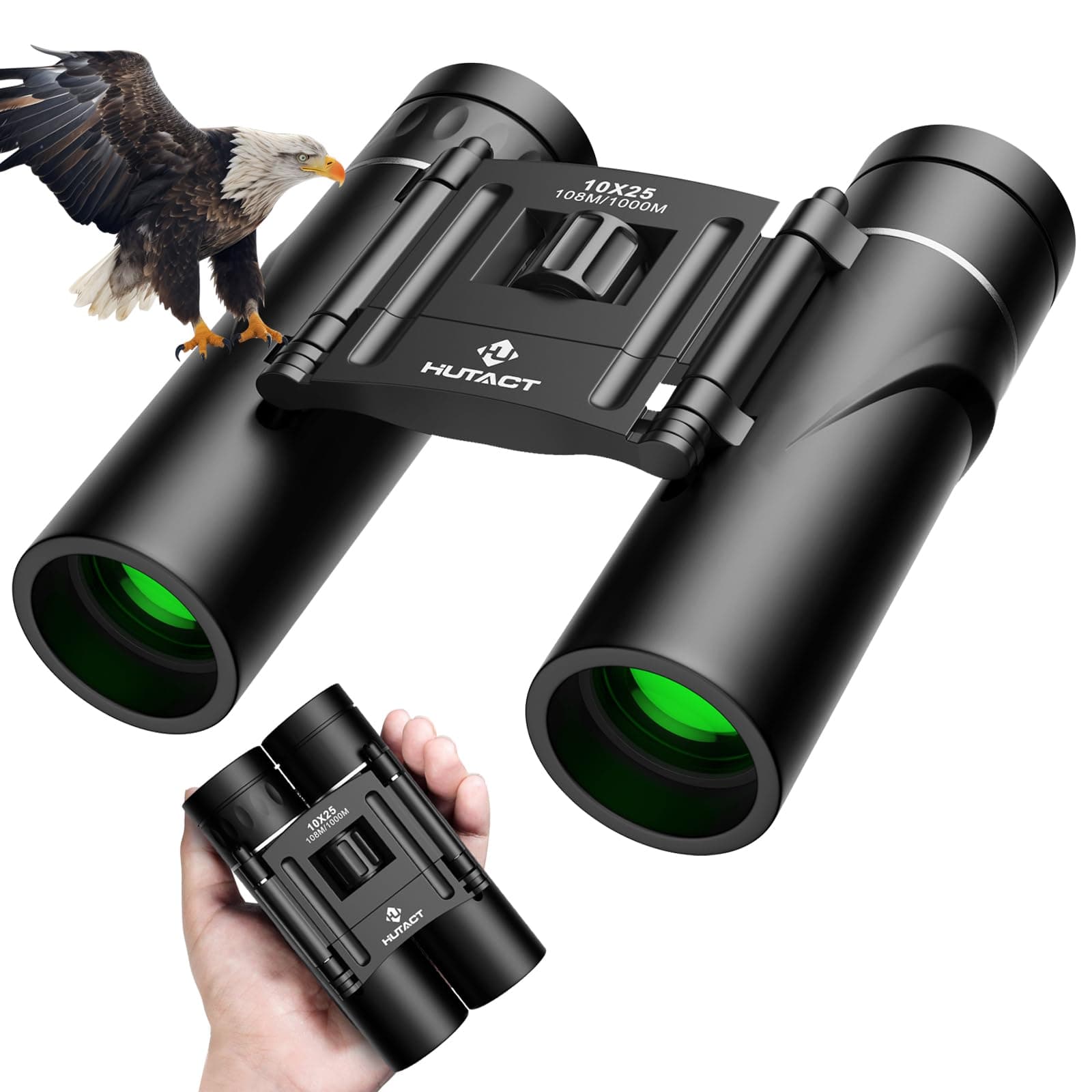 HUTACT Binoculars Compact, 10x25 Small and Lightweight, Rubber Shell Touching, Mini Pocket Folding Binoculars wih Fully Coated Lens for Travel Hiking Bird Watching Adults Kids