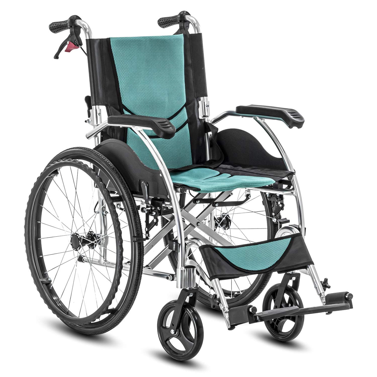 KosmoCare Elegant Breeze Premium Imported Ultra Lightweight Wheelchair With Seat Belt - Crest Series - Light Blue