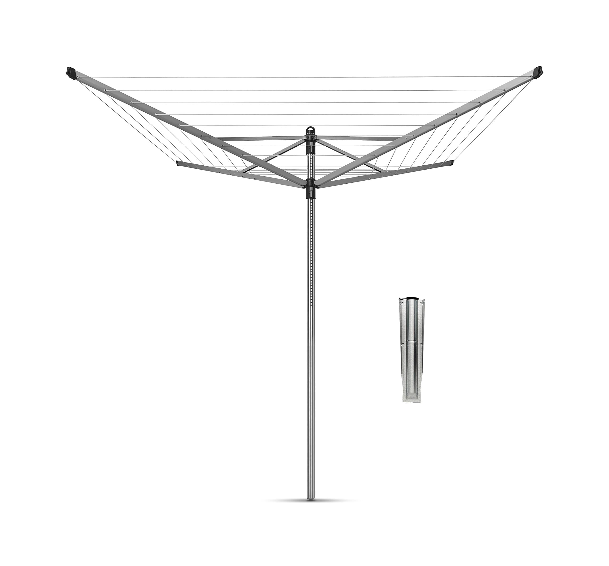 Lift-O-Matic - 40 Metres of Clothes Line - Adjustable in Height - UV-Resistant & Non-Slip Lining - Umbrella System - Rotary Dryer with Ground Spike 45 mm - Metallic Grey - ø 271 cm