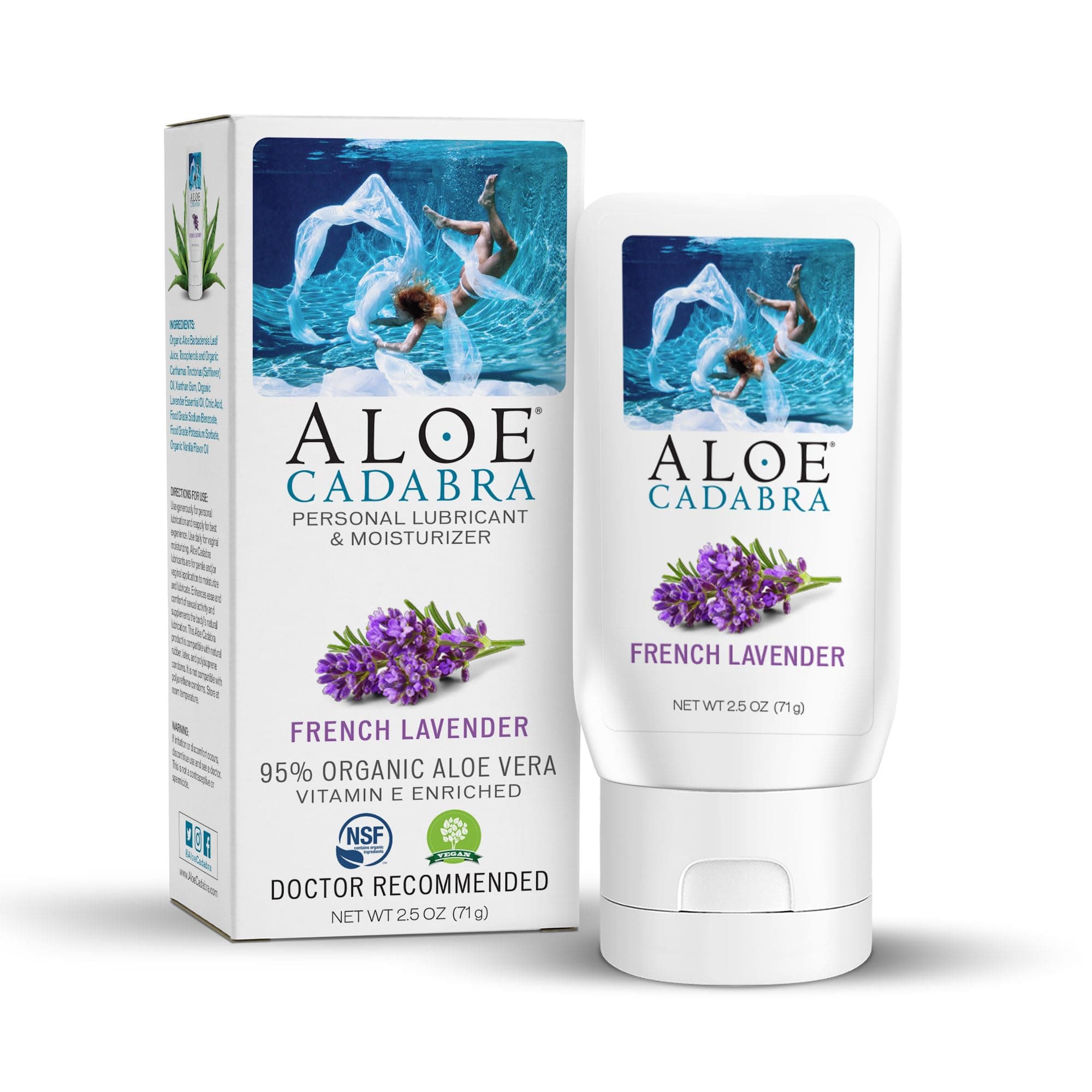 Aloe Cadabra Vaginal Moisturizer, Organic Edible Aloe Lube for Men, Women, Non-Staining, pH Balanced, (French Lavender, 2.5 Ounces, 1 Pack)