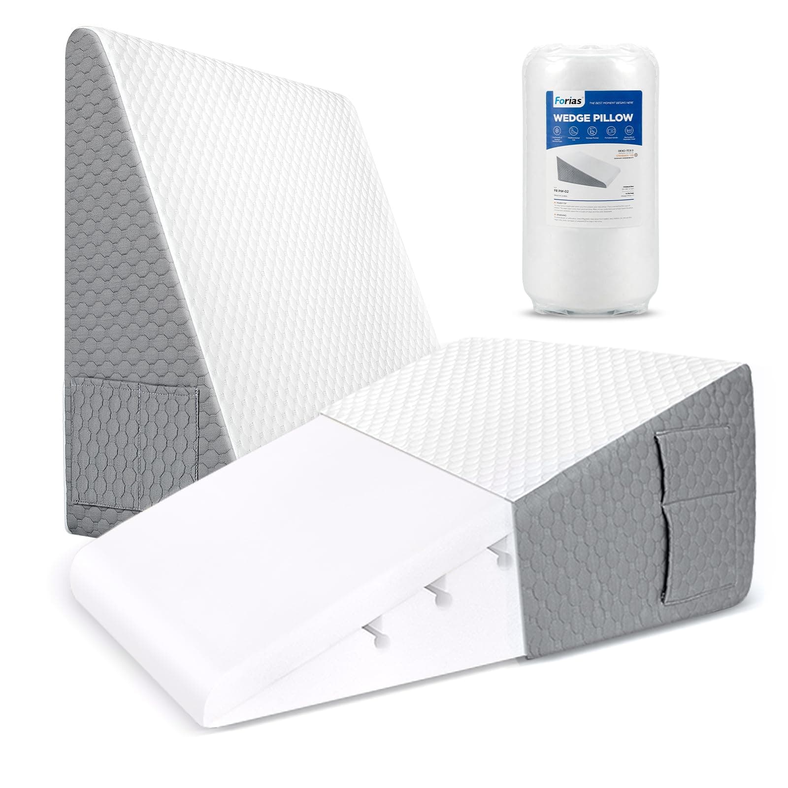 Forias Bed Wedge Pillow for Sleeping Acid Reflux 12" Triangle Pillow Wedge for After Surgery Gerd Snoring Pregnancy Relaxation with Comfortable Super Soft Memory Foam Top & Washable Cover