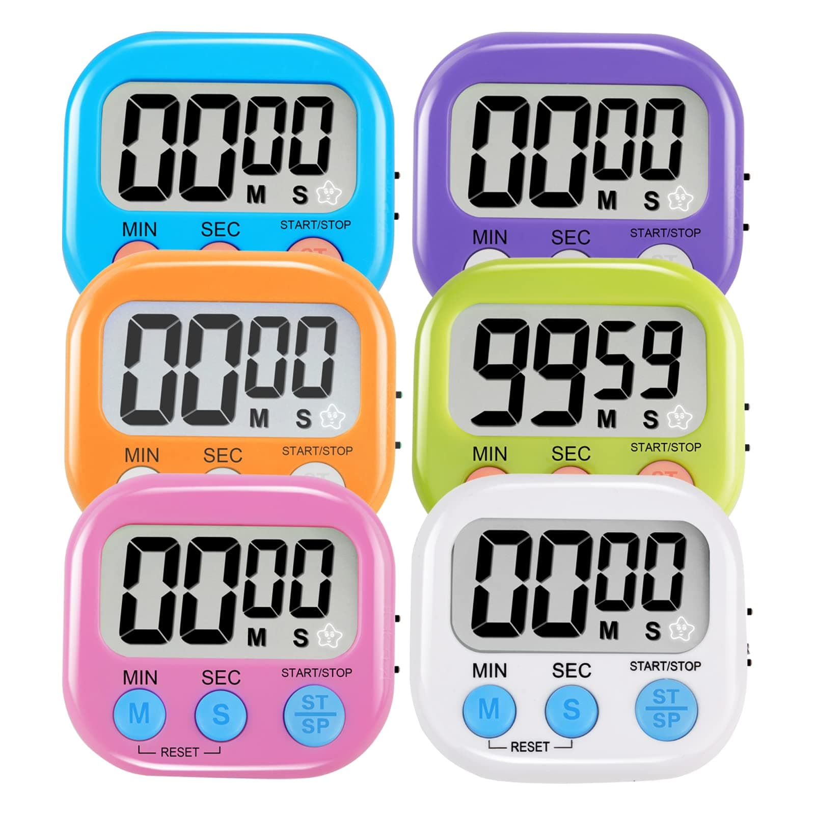 6 Pack Multi-Function Electronic Timer - Magnetic Digital Timers Big LCD Display The Loud/Silent Switch Countdown Timer Extensively Use in Break Time, Cooking,Gym, Meeting, Classroom