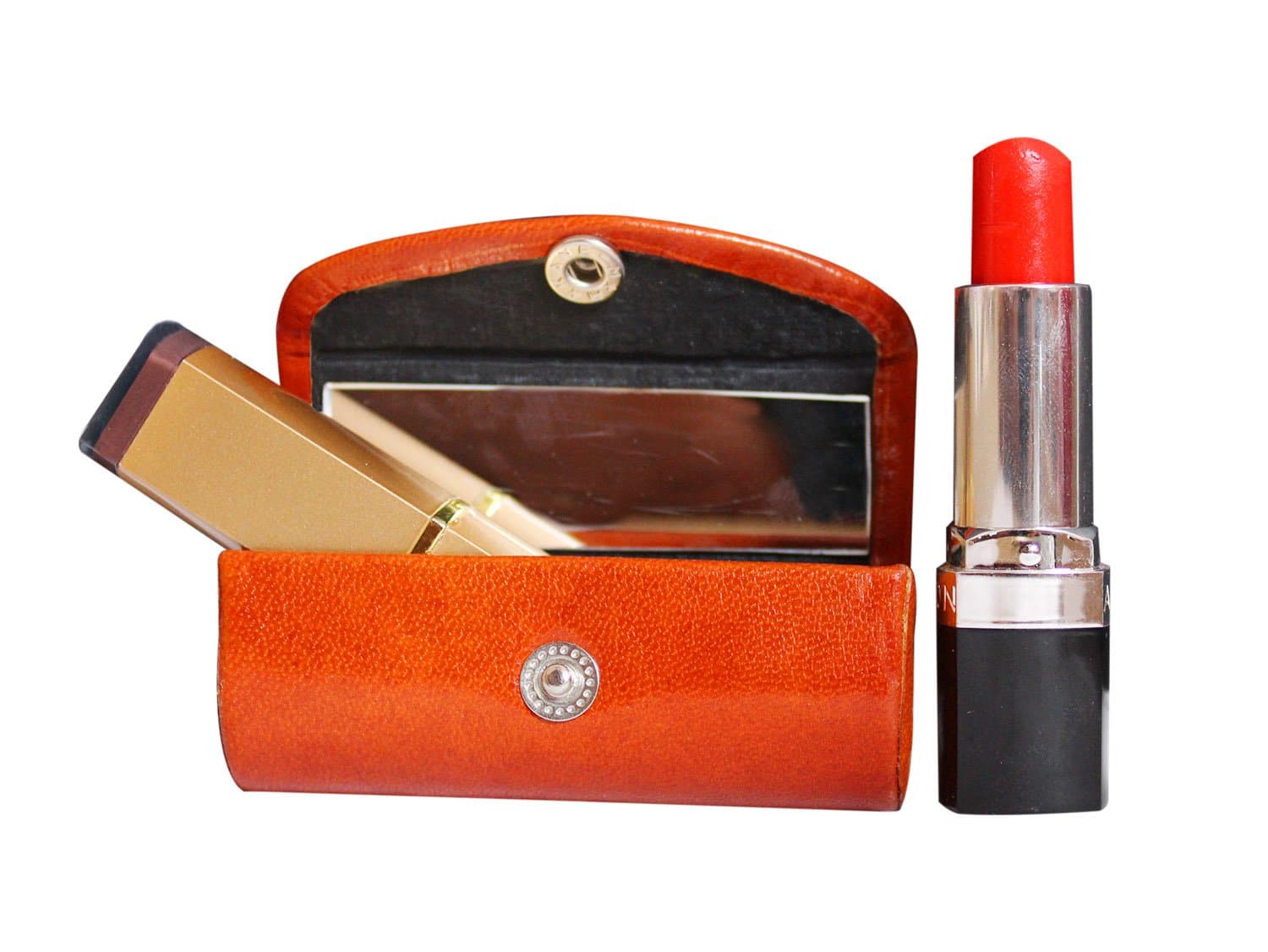Leather Lipstick Case Holder - Organizer Bag for Purse- lipstick holder- Durable Soft Leather -Cosmetic Storage Kit With Mirror Brown