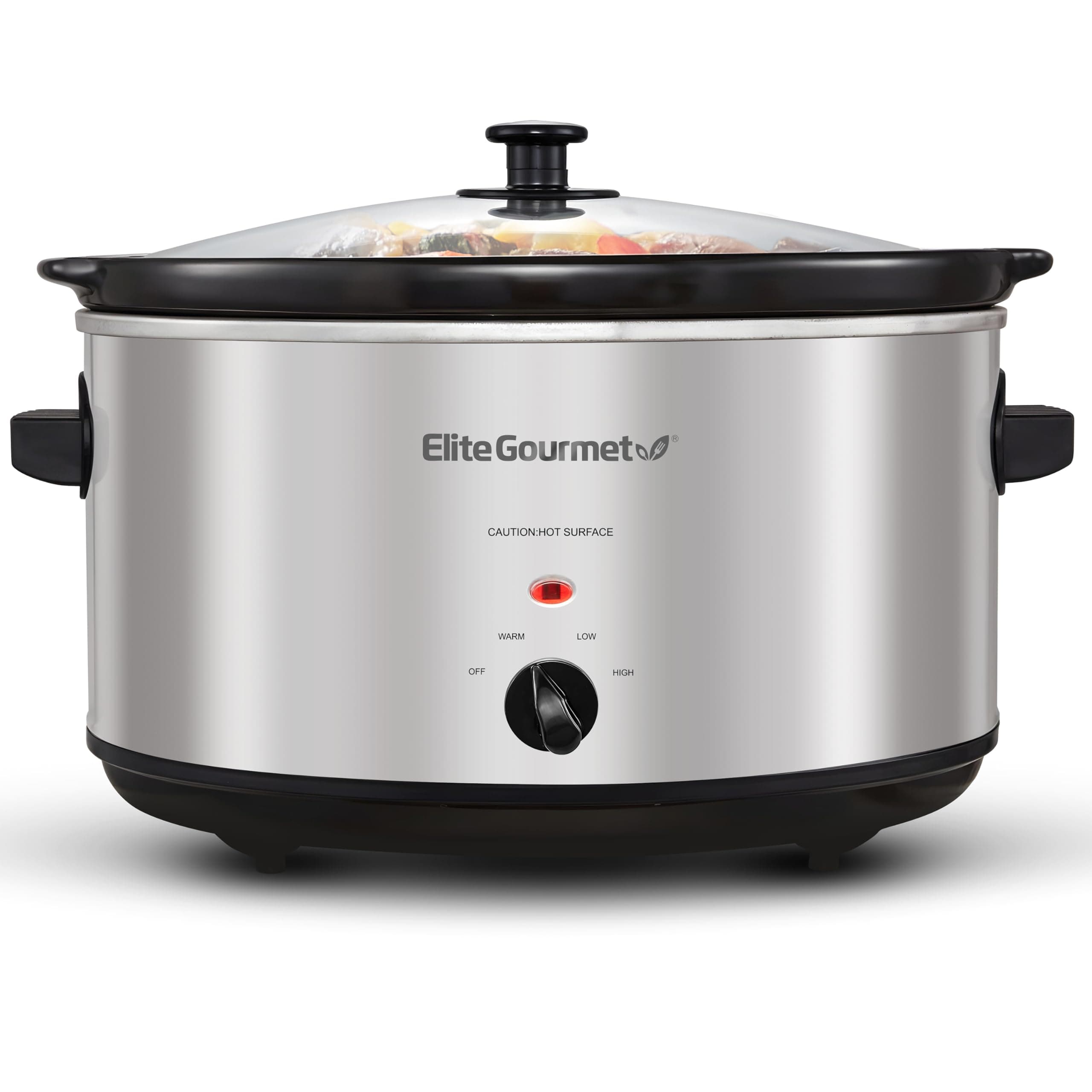 Elite Gourmet Stainless Steel Slow Cooker, Dishwasher-Safe with Tempered Glass Lid, Cool-Touch Handles, Removable Stoneware Pot, 8.5 Quart,MST-900V