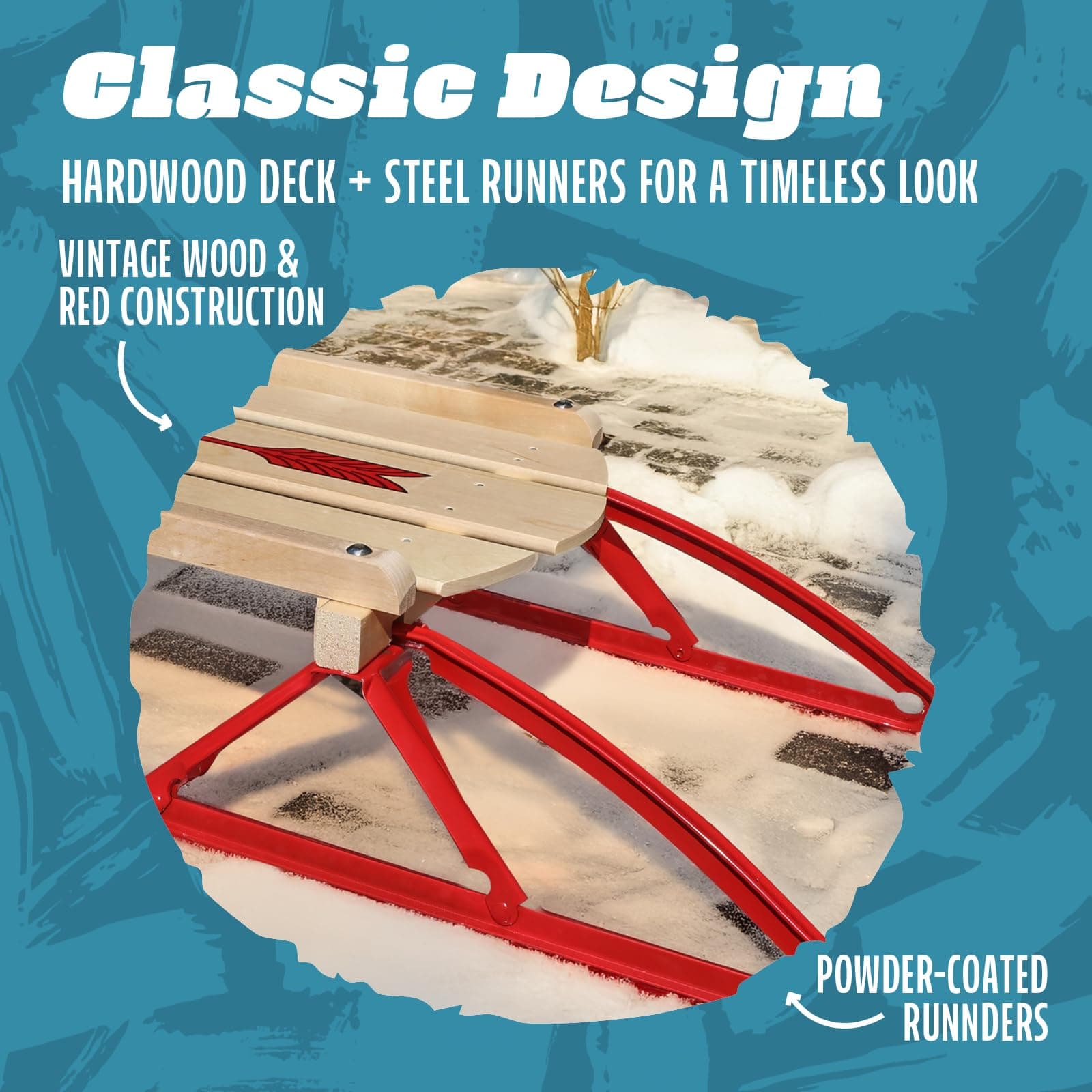 Flexible Flyer Metal Runner Sled. Steel & Wood Steering Snow Slider