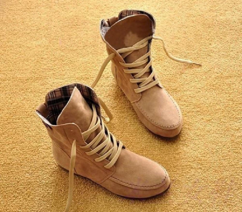 New Women Flat Ankle Snow Motorcycle Boots Female Suede Leather Lace-up Martin Boot
