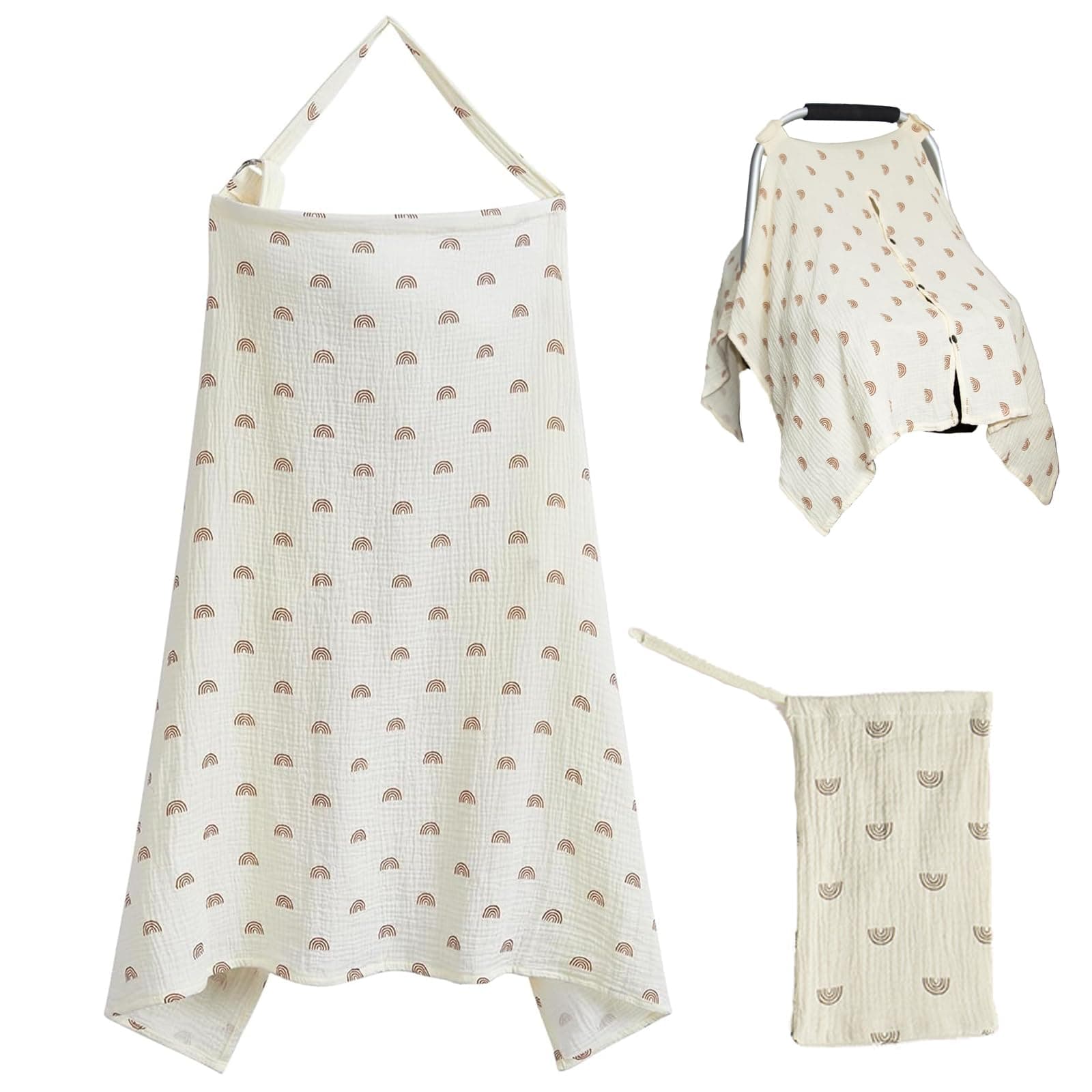 Breastfeeding Cover with Storage Bag,Nursing Cover,Muslin Cotton,Multi Use Privacy Breast Feeding Cover,360° Coverage,Soft,Breathable,with Arch Neckline,for Outdoor Breastfeeding