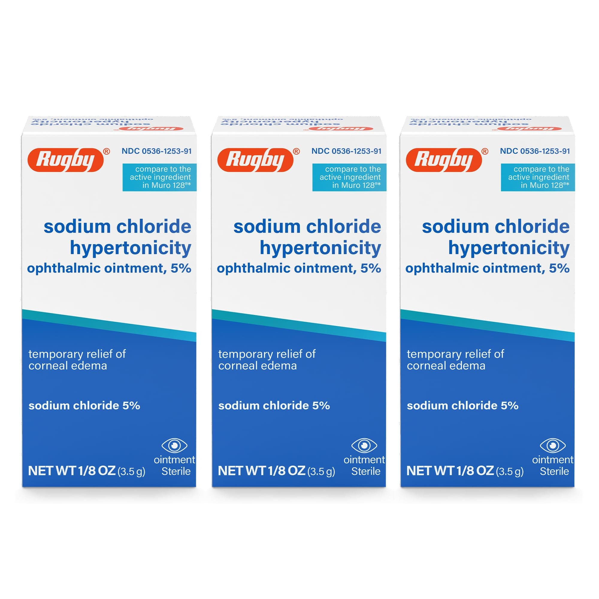 - Rugby Sodium Chloride Hypertonicity Ophthalmic Ointment 5% - 50 mg Sodium Chloride Eye Ointment for Temporary Corneal Edema Relief - Made With Lanolin and Mineral Oil - Alcohol-Free - 0.125 Oz(3 Pack)