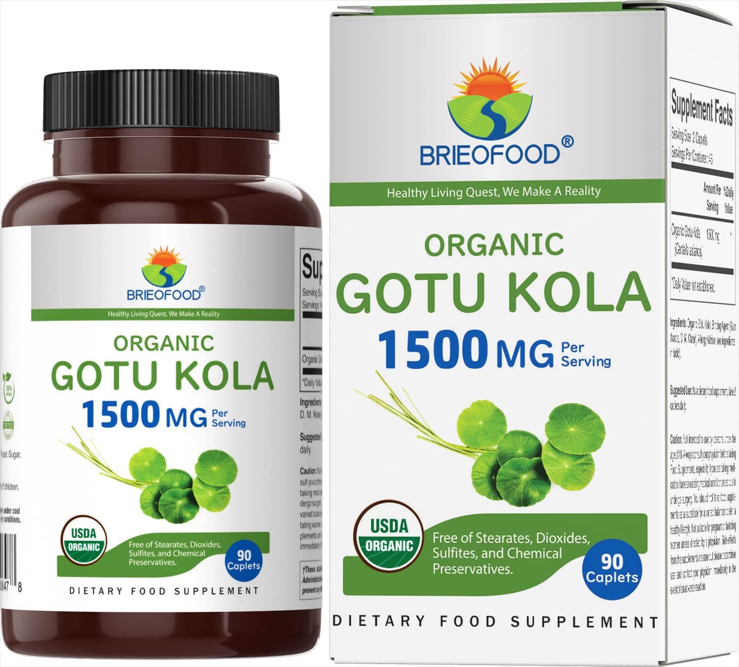 Organic Gotu Kola 1500mg, 45 Servings, Vegetarian, Gluten Free, 90 Vegetarian Tablets