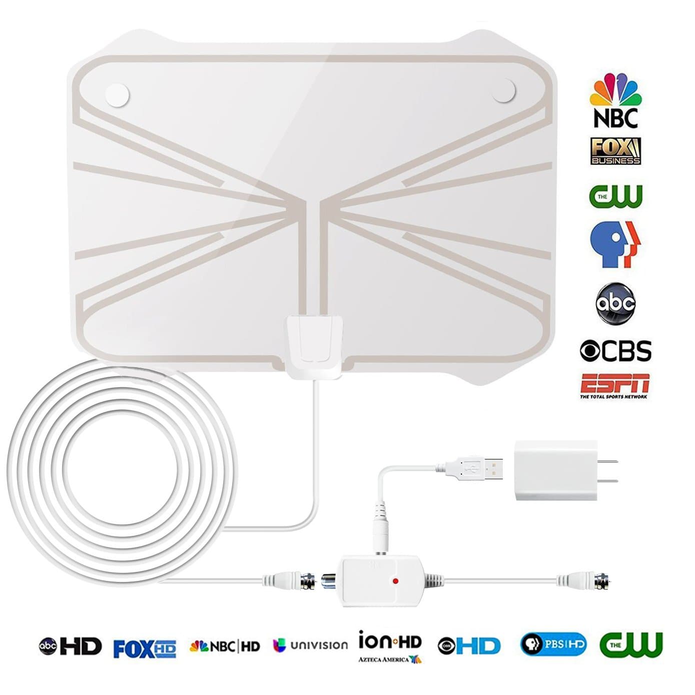 TV Antenna,Outdoor Indoor HDTV FM Antenna with 2-Way Amplifier Booster and Noise-Free 4G LTE Filter, Dual connectivity Support TV, FM Stereo or Any OTA-Ready Streaming Device or Projector