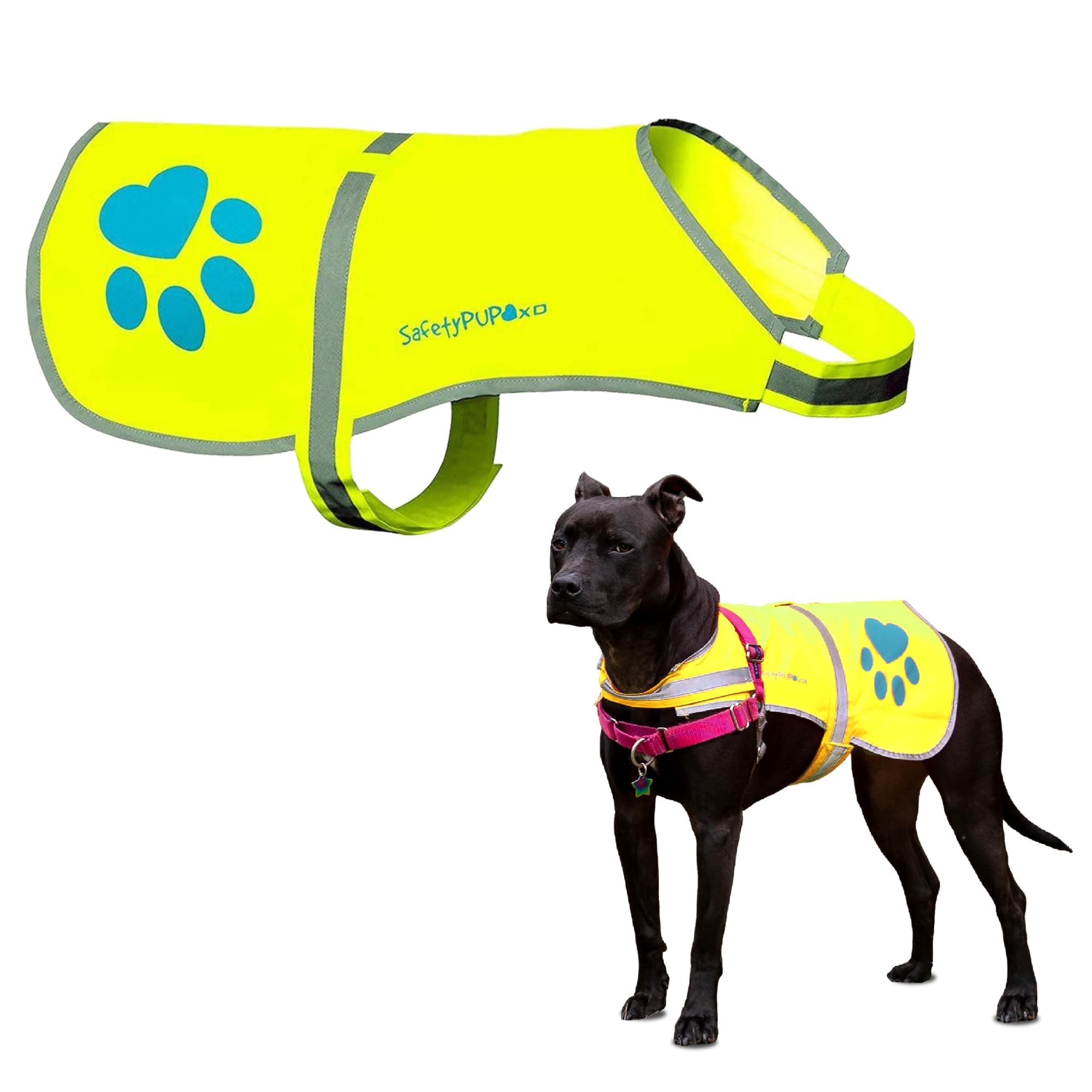 SafetyPUP XD Dog Reflective Vest – Hi-Vis Fluorescent Visibility That Helps to Safeguard Your Pet On/Off Leash in Urban & Rural Areas (Yellow, Large)