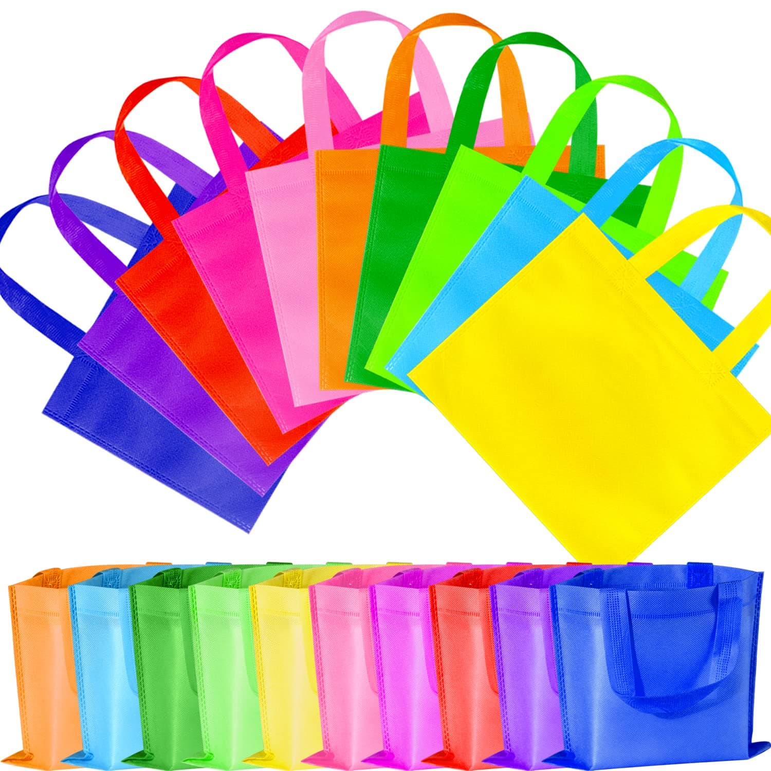 30 Pack Non Woven Party Favor Bags, 9.8'' Small Reusable Kids Tote Bags with Handles, Rainbow Party Favor Goodie Bags for Kids Birthday