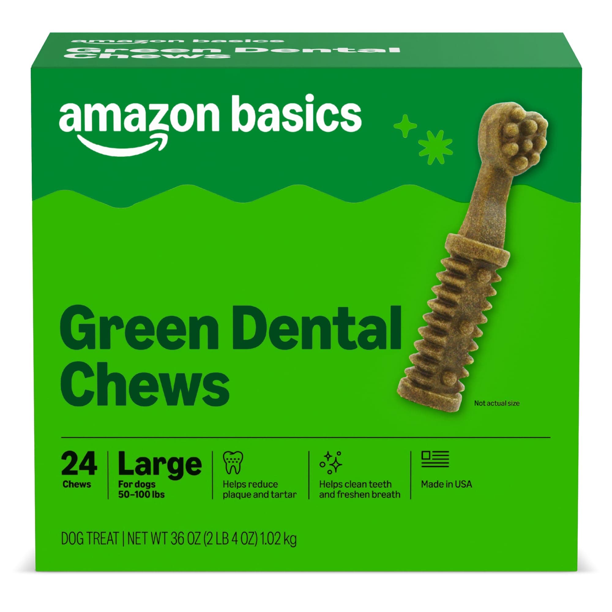 Amazon Basics Dental Dog Treats to Help Clean Teeth & Freshen Breath for Large Dogs, Unflavored, Per Pack: 24 Count, 2.25 pounds (Previously Wag)