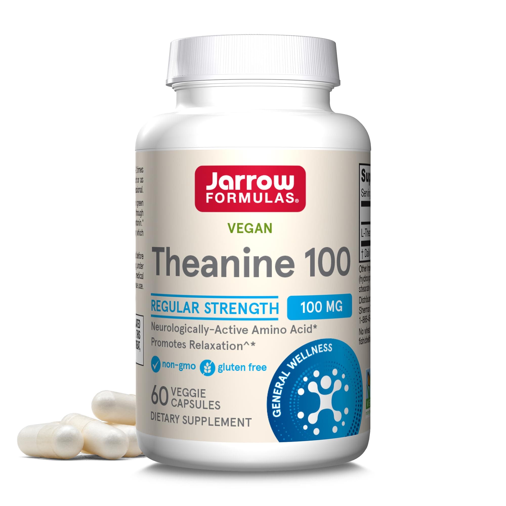 Jarrow Formulas® Regular Strength Theanine 100 mg, Dietary Supplement, 60 Capsules, 60 Day Supply