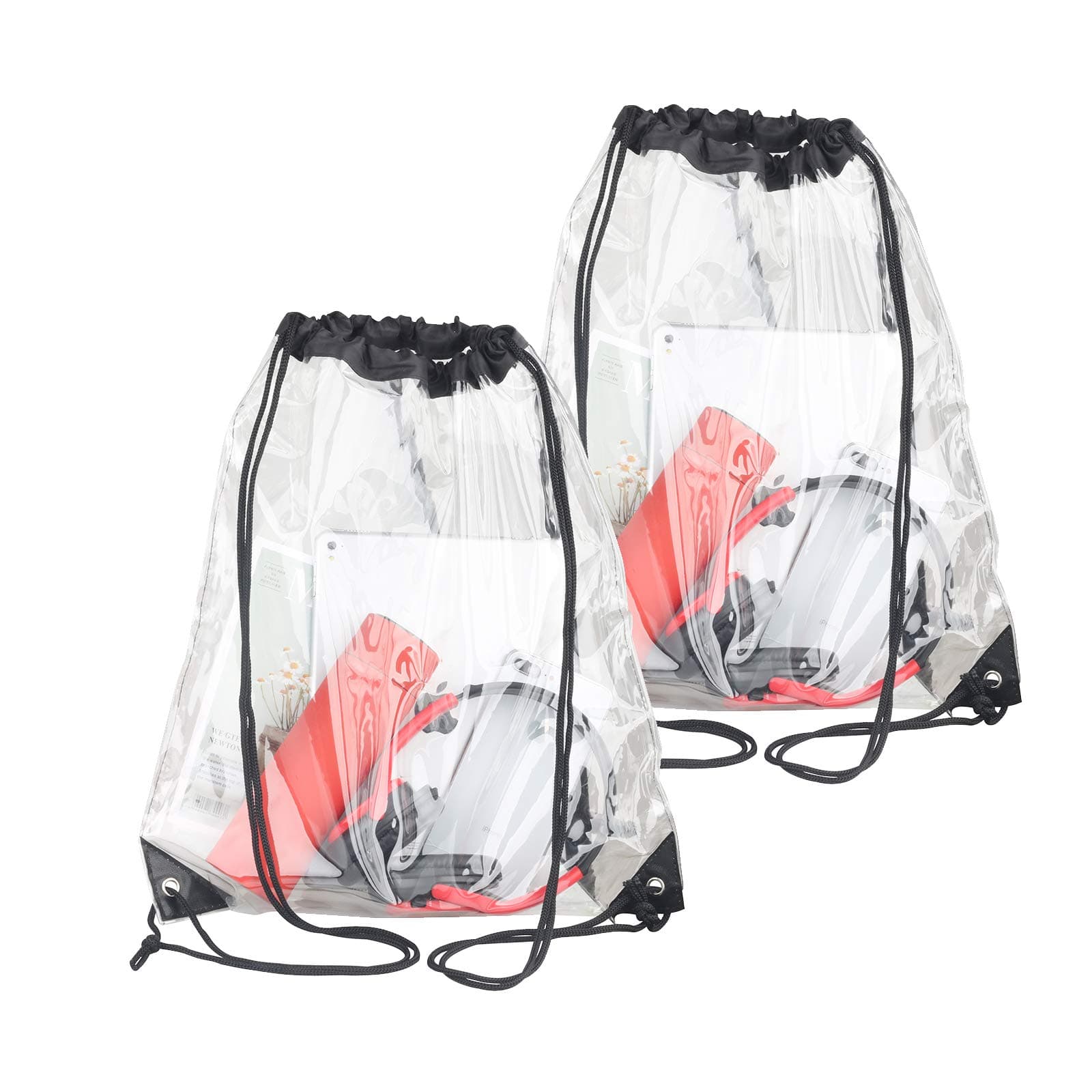 Haoguagua 2 Pieces Clear Drawstring Bags, Waterproof Small Clear Bag for Stadium Colleges Sport Event Work Concert Security Approved, Clear, L, Drawstring