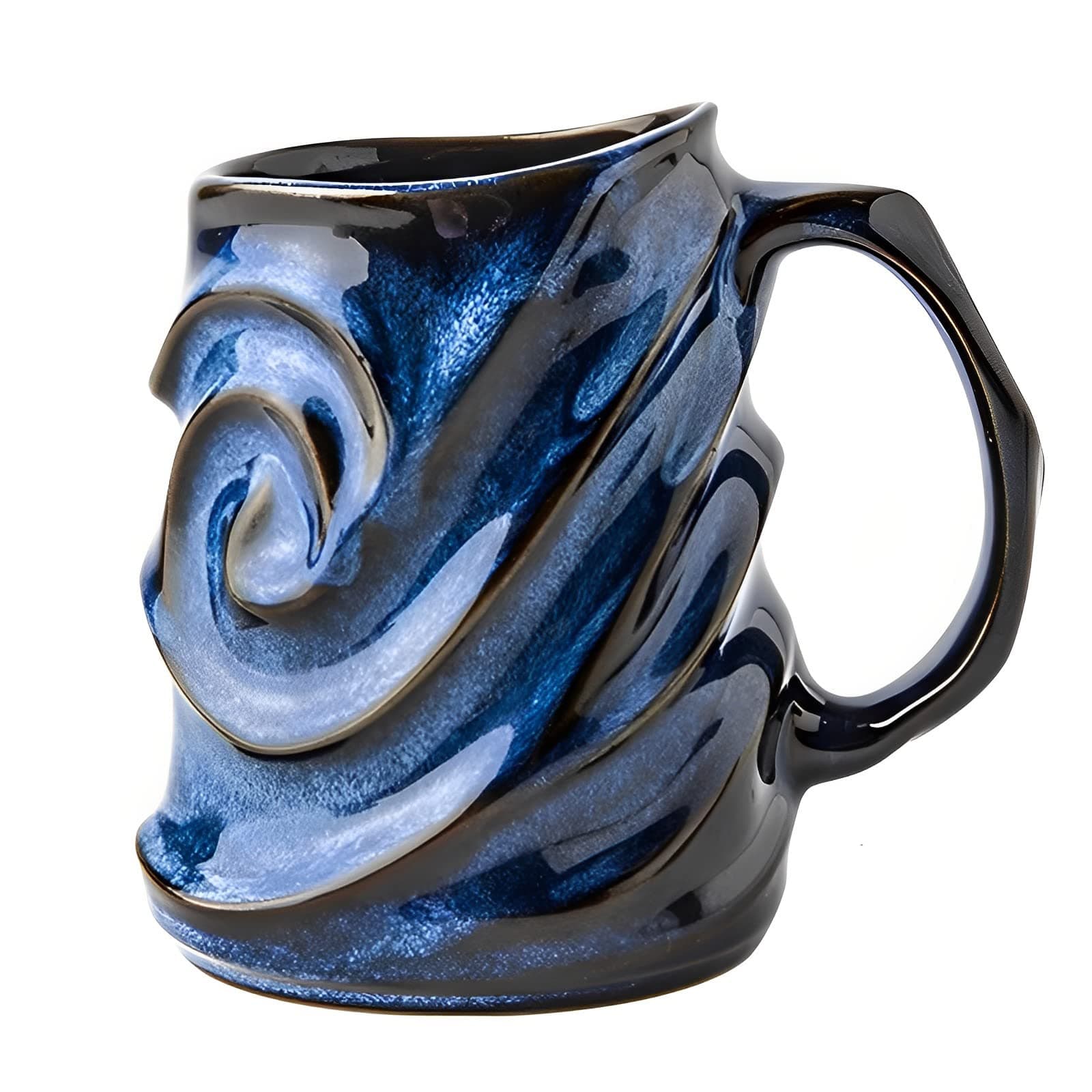 17oz Embossed Face Shape Large-Capacity Ceramic Coffee Mug - Unique Handmade Tea Cup for Office and Home - Microwave and Dishwasher Safe (Blue)