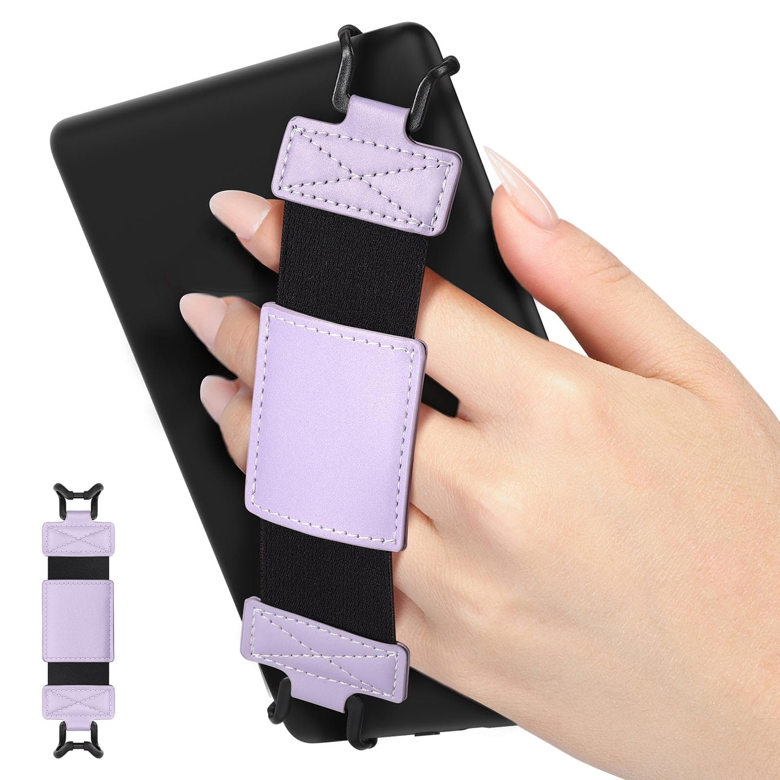 MoKo Soft Hand Strap for 6-8" Kindle eReaders Fire Tablet Kindle/Kobo/Voyaga/Sony Kindle E-Book Tablet, Black High-Elasticity Versatile Hand Strap Lightweight Finger Grip Holder, Taro Purple