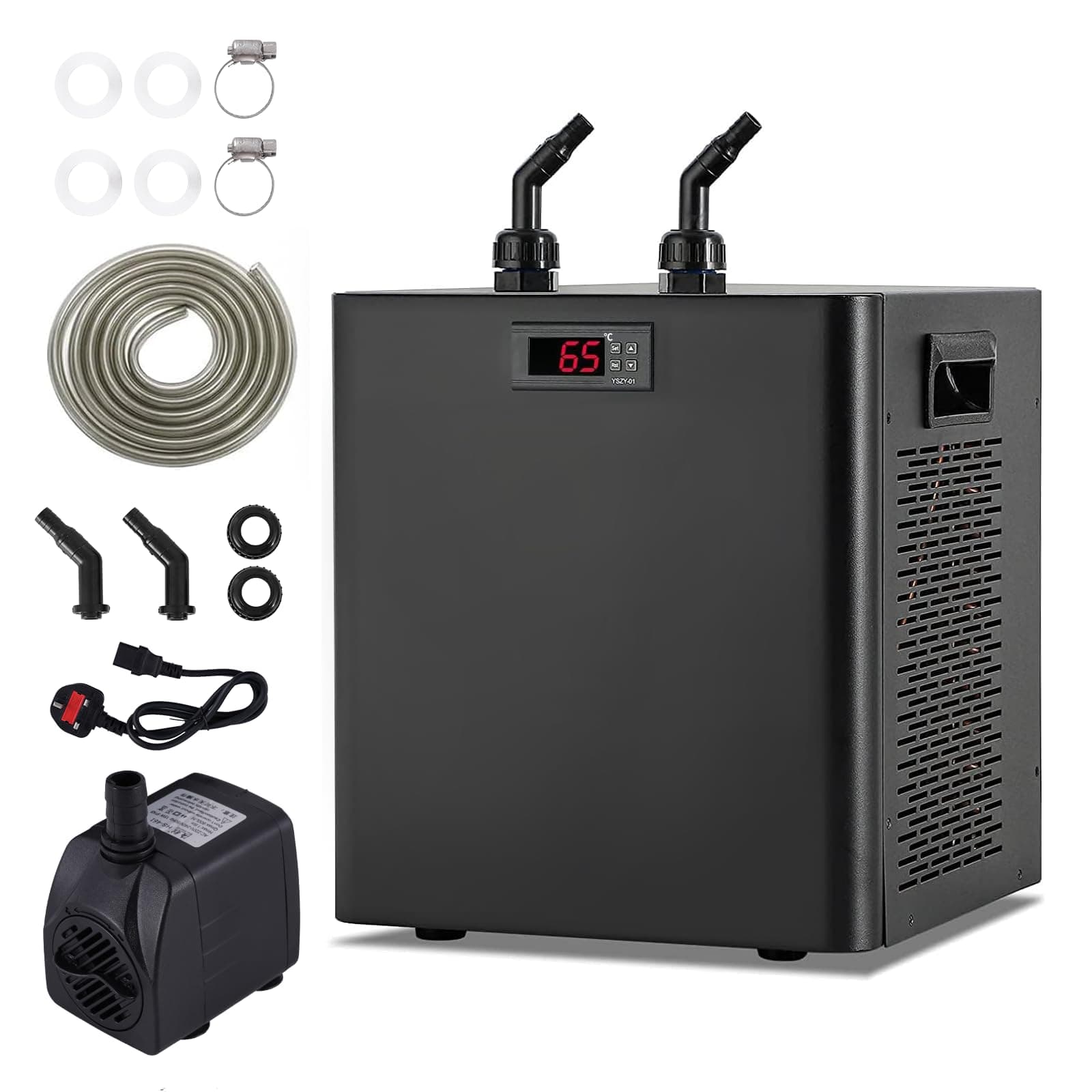 Aquarium Chiller Water Cooler 300L Chiller Bounus Pump Kit Fish Tank Chiller Seafood Cultivation Equipment for Fresh/Salt Water Waterweeds Jellyfish Coral Crystal Shrimp