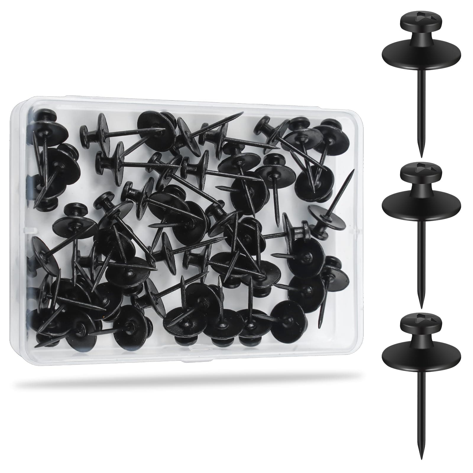 KURUI 60Pcs Double Headed Nails for Hanging Pictures, Renter Friendly Decor Pictures Hanging Kit, Wall Hangers for Bathroom Living Room Office, Thumb Tacks for Tapestry Frame Art, Wall Mount-Black