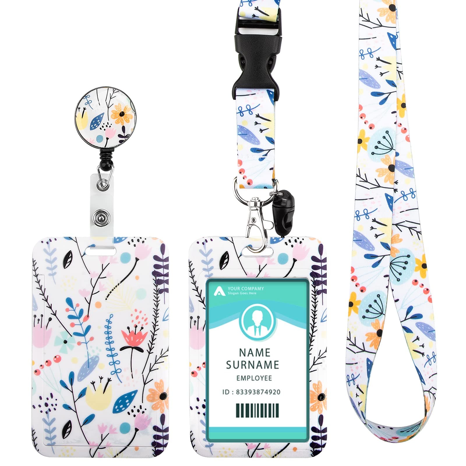 ID Badge Holder with Lanyard, Retractable Badge Holders Reels with Lanyards Adjustable, for Women Kids Teacher Nurses Doctor Student