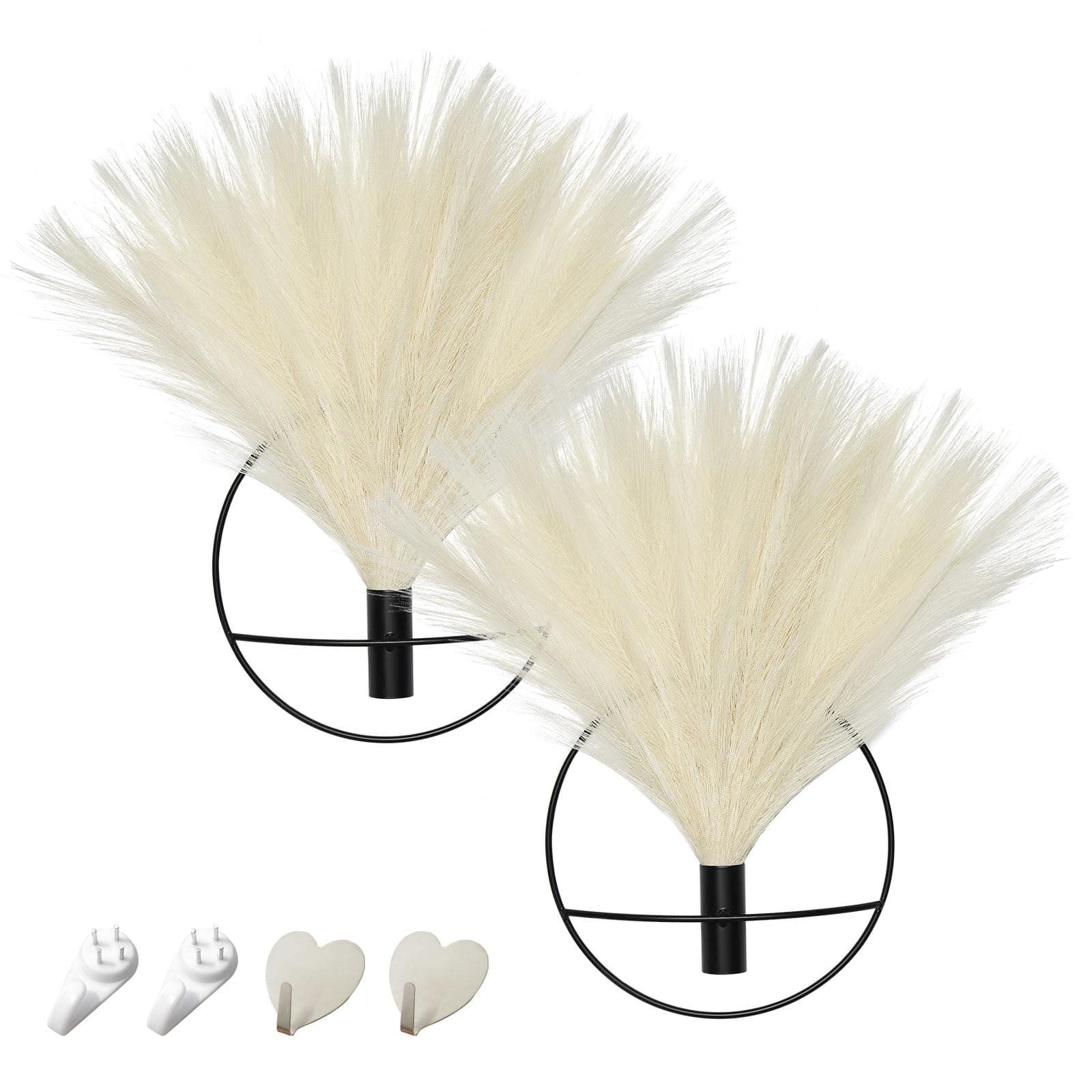 Pretty Jolly Boho Wall Decor - Hanging Artificial Pampas Display for Living Room, Bedroom, Bathroom, Dining Room - Wall-Mounted Metal Art Plant Decor, 2 Pack Black