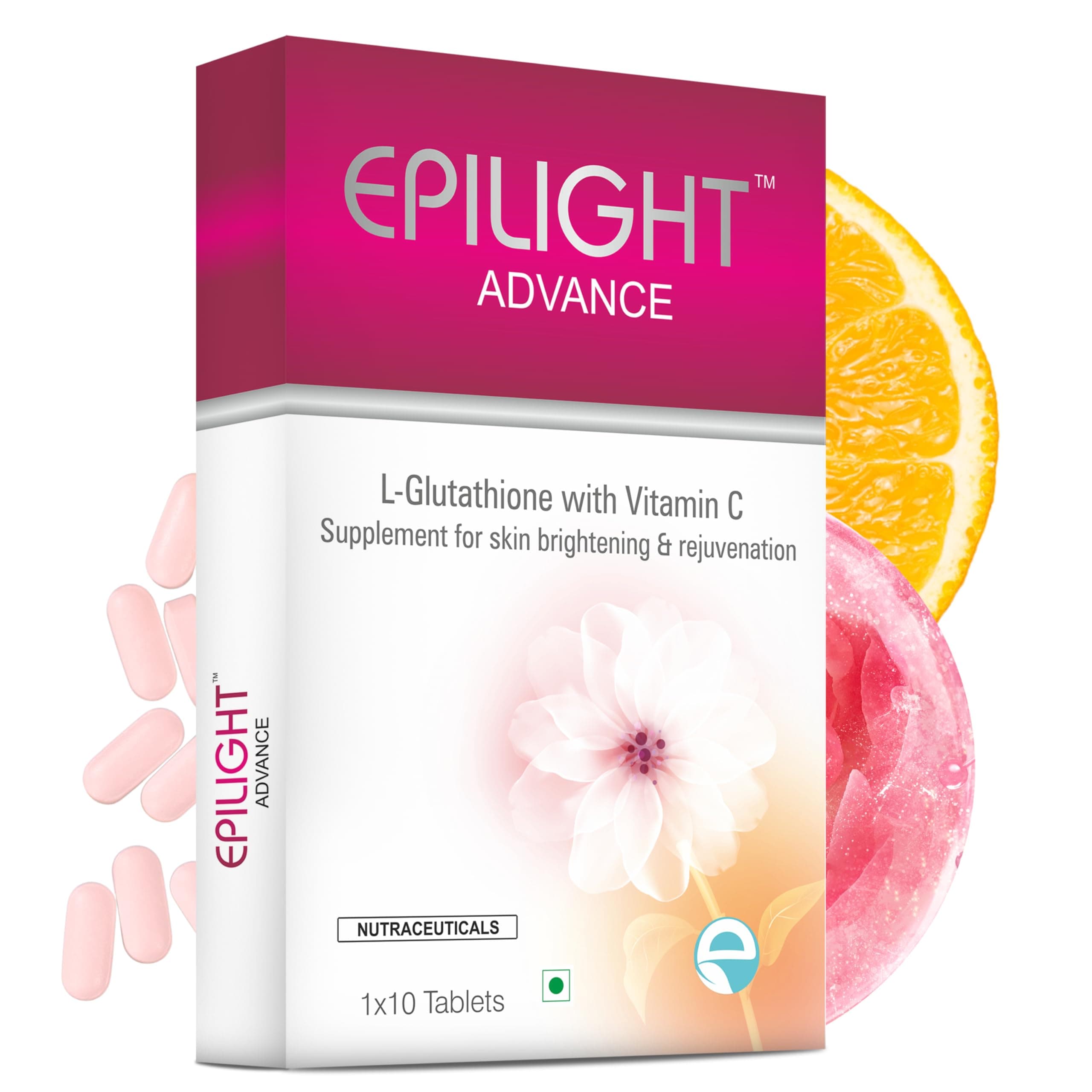 Advance L- Glutathione Tablets for Healthy, Brightening & Radiant Skin for Men & Women with Vitamin C (10 Tablets) | 1 Strip