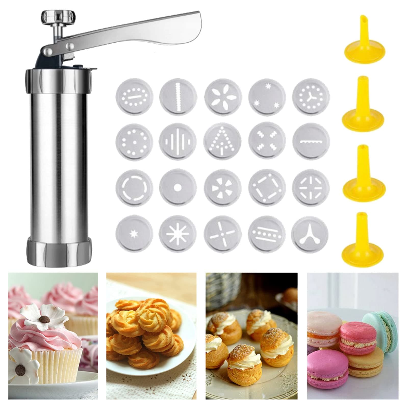 Biscuit Press Machine Professional Biscuit Press Pastry Press Stainless Steel Biscuit Making Machine with 20 Accessories and 4 Spraying Accessories