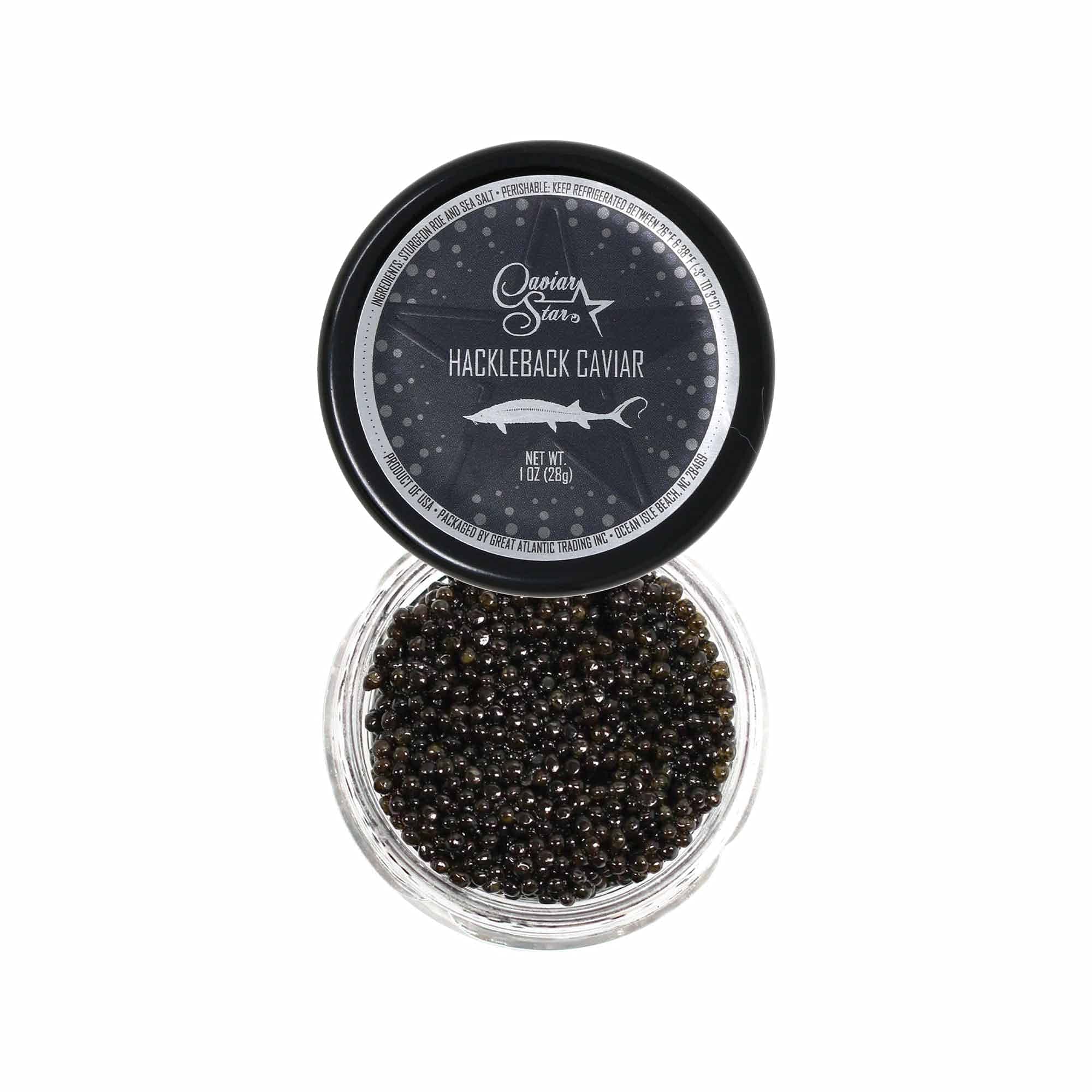 Caviar Star American Hackleback Sturgeon Caviar | Black Caviar Food | Fresh, Domestic Black Sturgeon Roe | Delicious Mild Flavor, Real Caviar Seafood | Ideal for Sushi and Whole Food Recipes (1 Oz)
