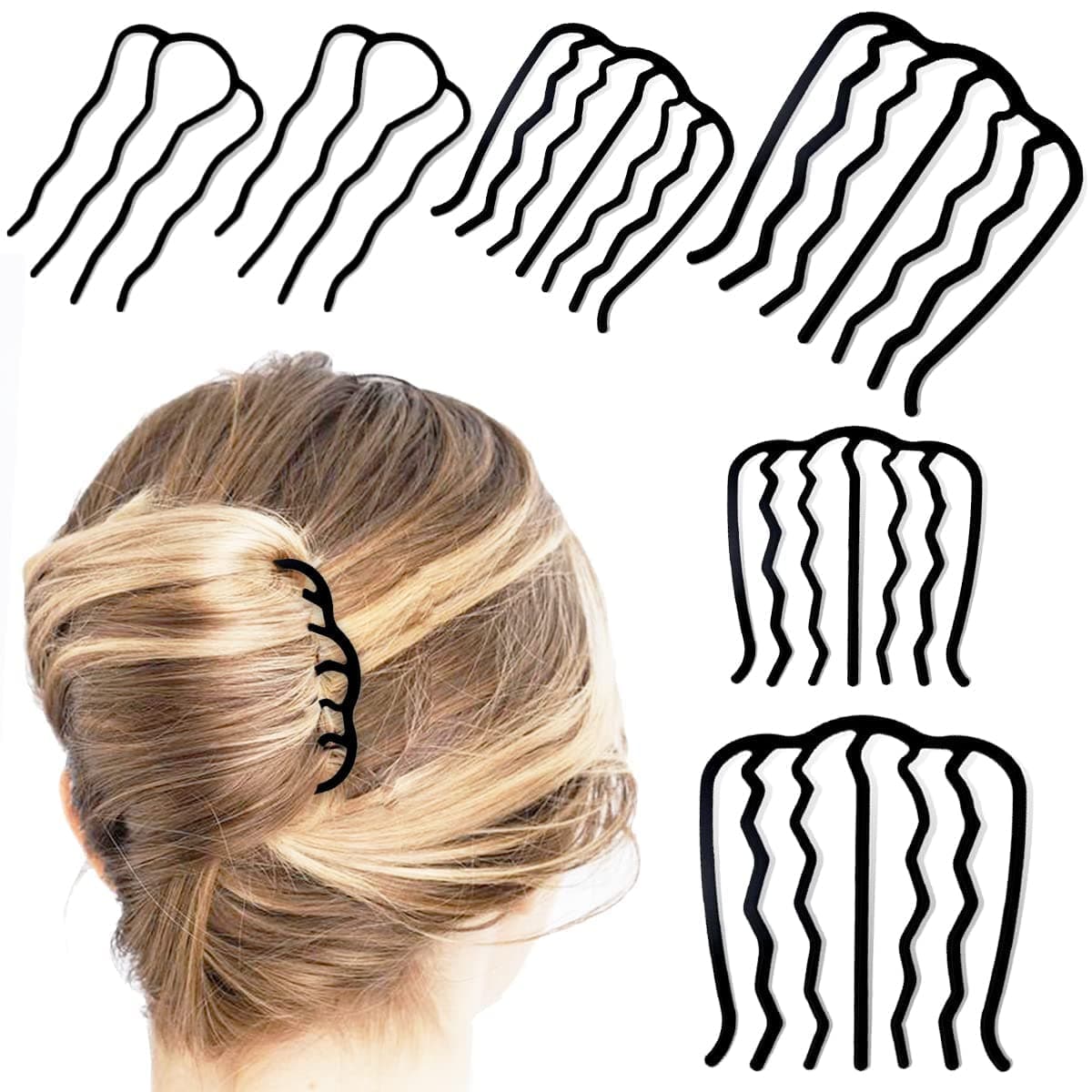 MTROYALDIA 6 Piece Metal Hair Side Combs Hair Fork Clip Teeth Hair Pin Stick for Updo Bun, U Shape for Vintage Hairstyle Accessories