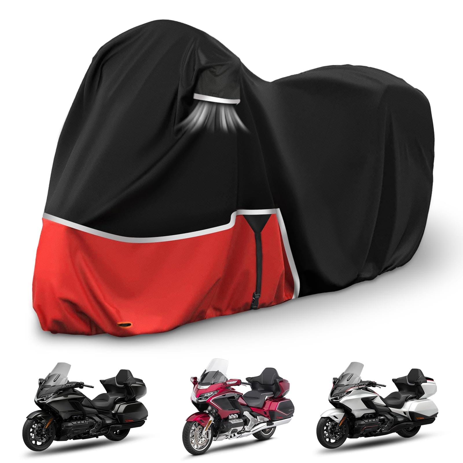 Waterproof Motorcycle Cover Replace for Honda Goldwing with Trunk Models, 420D Oxford Cloth GL1500, GL1800, Valkyrie Interstate Motorcycle Cover for Snow Rain Dust Protection
