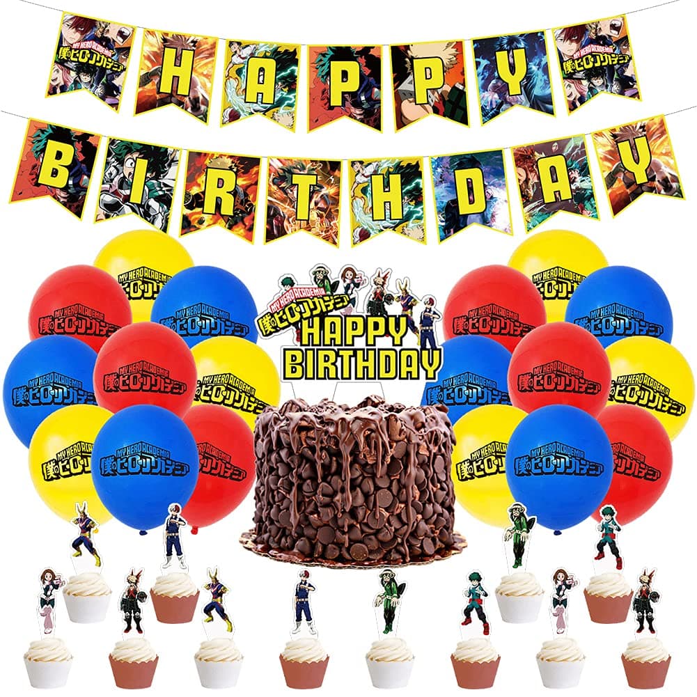 My Hero Academia Birthday Supplies, Theme Party Decor Set Happy Birthday Banner, Cake Toppers, Balloons for My Hero Academia Theme Party Decor