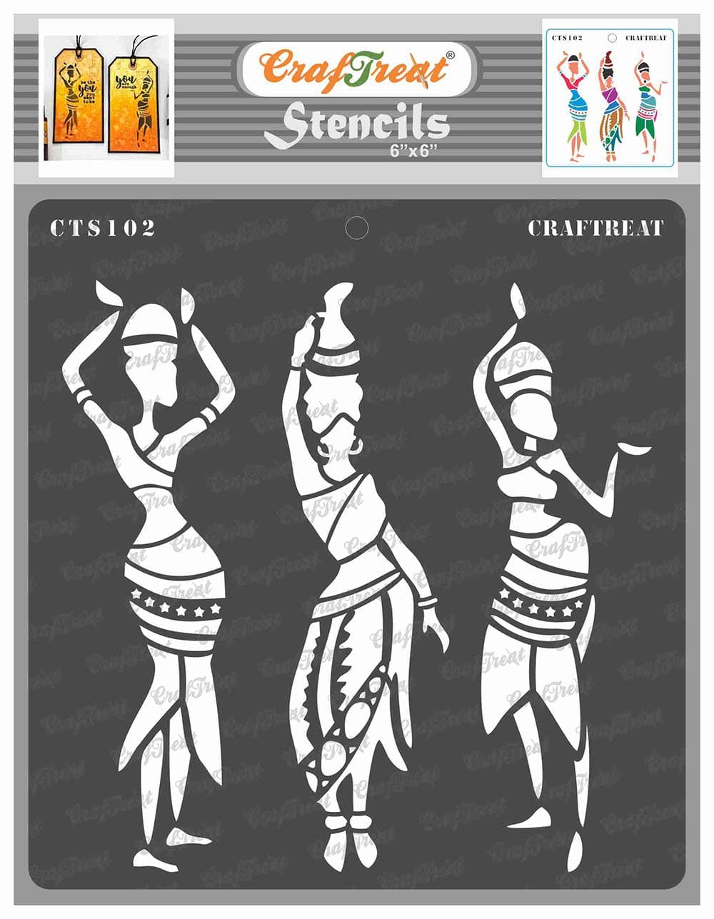 CrafTreatTribal Stencils for Painting on Wood, Wall, Tile, Canvas, Paper, Fabric and Floor - Tribal Dancers - 6x6 Inches - Reusable DIY Art and Craft Stencils of African Women - Dancer Stencils