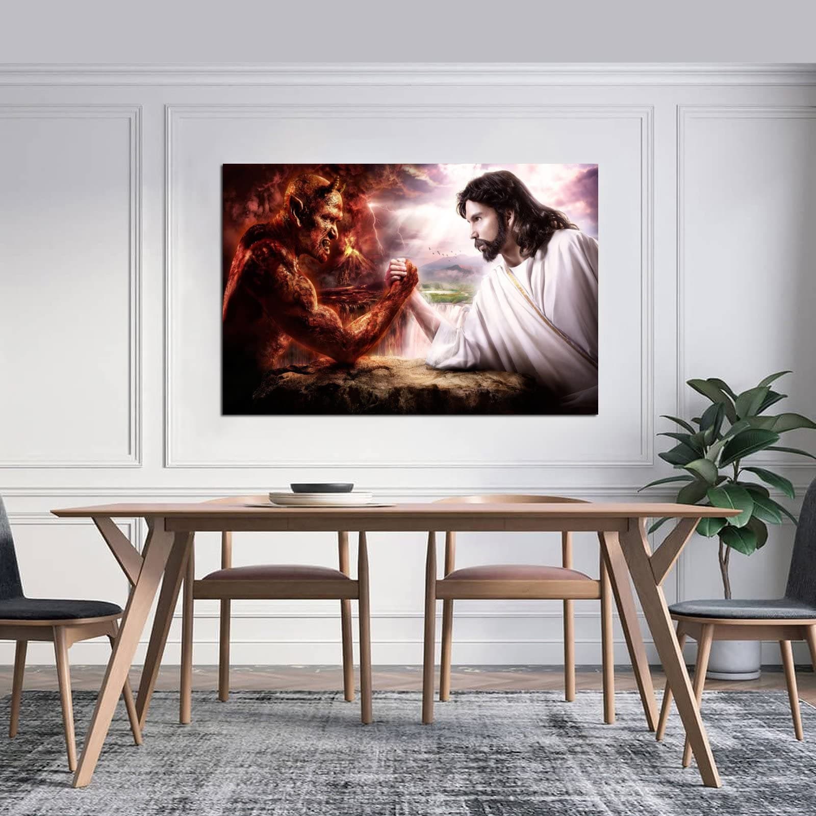Jesus Christ Arm Wrestling The Devil Is So Cool Canvas Art Poster And Wall Art Picture Print Modern Family Bedroom Decor Posters 08x12inch(20x30cm)