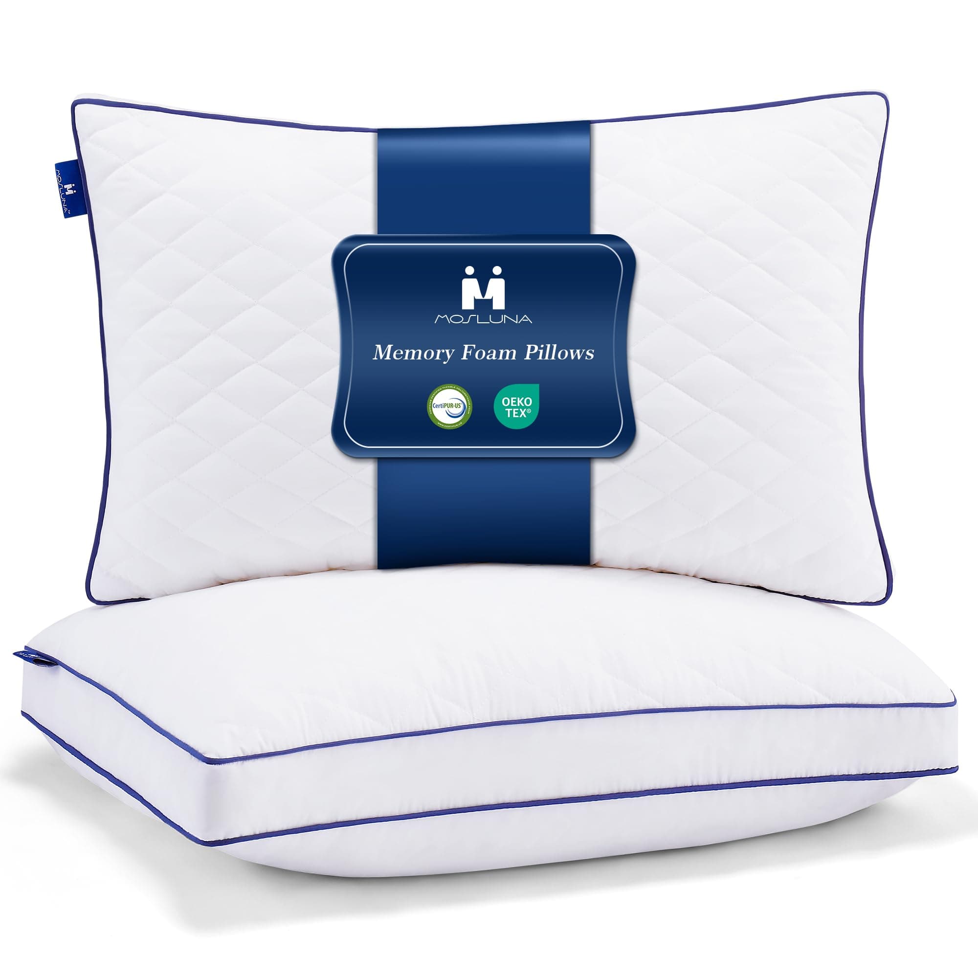 Shredded Memory Foam Pillows Standard Size Set of 2, Soft Bed Pillow for Side and Back Sleepers, Medium Firm Pillows 2 Pack with Gusset(20"x26")