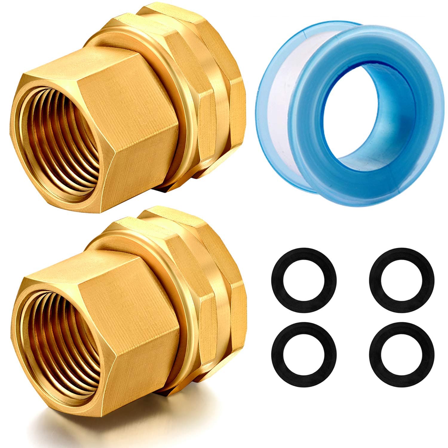 Solid brass Garden Hose Fittings Connectors Adapter Heavy Duty Brass Repair Double Female to Female dual water hose connector(3/4" GHT F to 1/2" NPT F) 2 Pcs