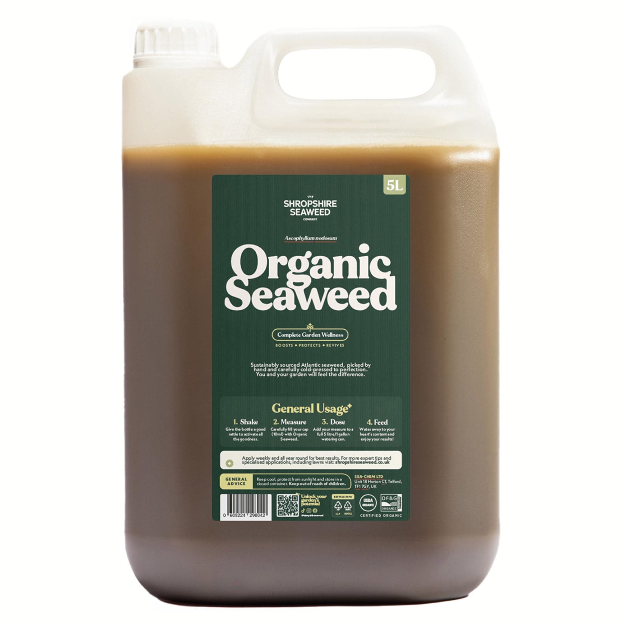 The Shropshire Seaweed Company - Certified Organic Plant Food & Lawn Feed - Promotes Growth, Enhances Roots & Soil Health. Sustainably Sourced from Ireland Liquid Organic Seaweed Fertilizer 5L