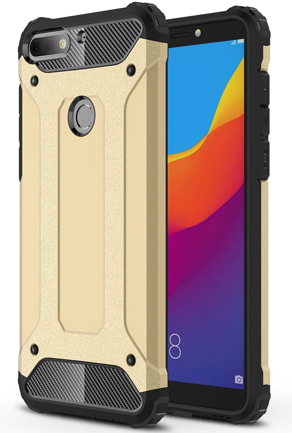SPAK Honor 7C/Y7 Prime 2018 Case,PC + TPU Hybrid Armor Design Dual Layer Protective Shell Hard Back Cover Case for Honor 7C/Y7 Prime 2018 (Gold)