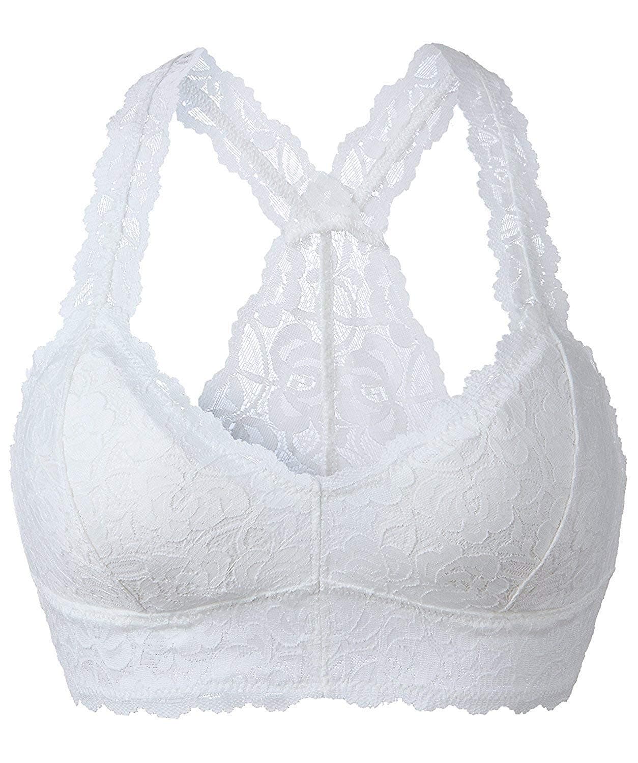 Women Floral Lace Bralette Padded Breathable Sexy Racerback Lace Bra