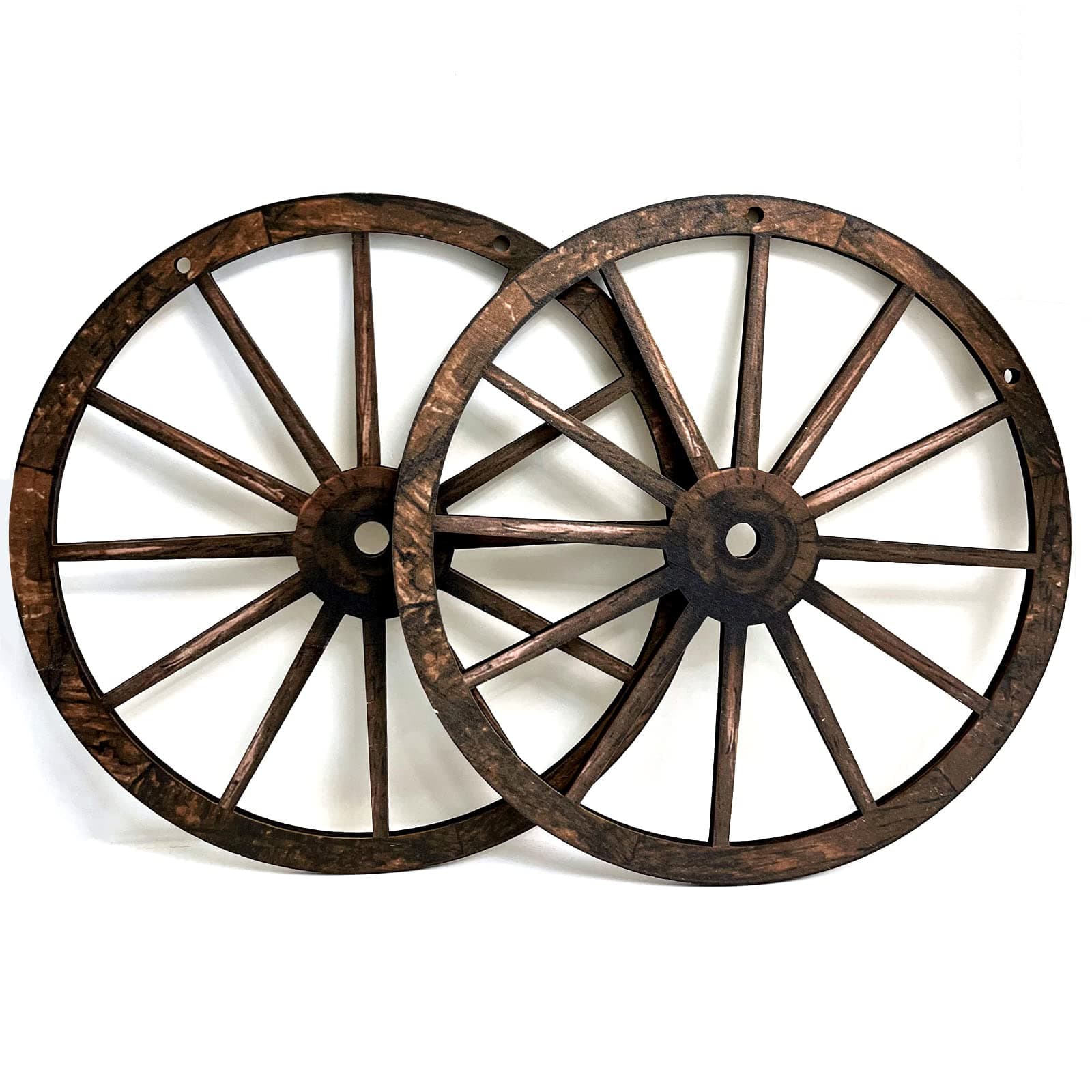 hanlin (2 Pieces) 12' Wood Decorative Wheels, Western Style Decorative Wagon Wheels for Bar, Garage, Coffee Shop, Studio, Home Garden Decor., brown