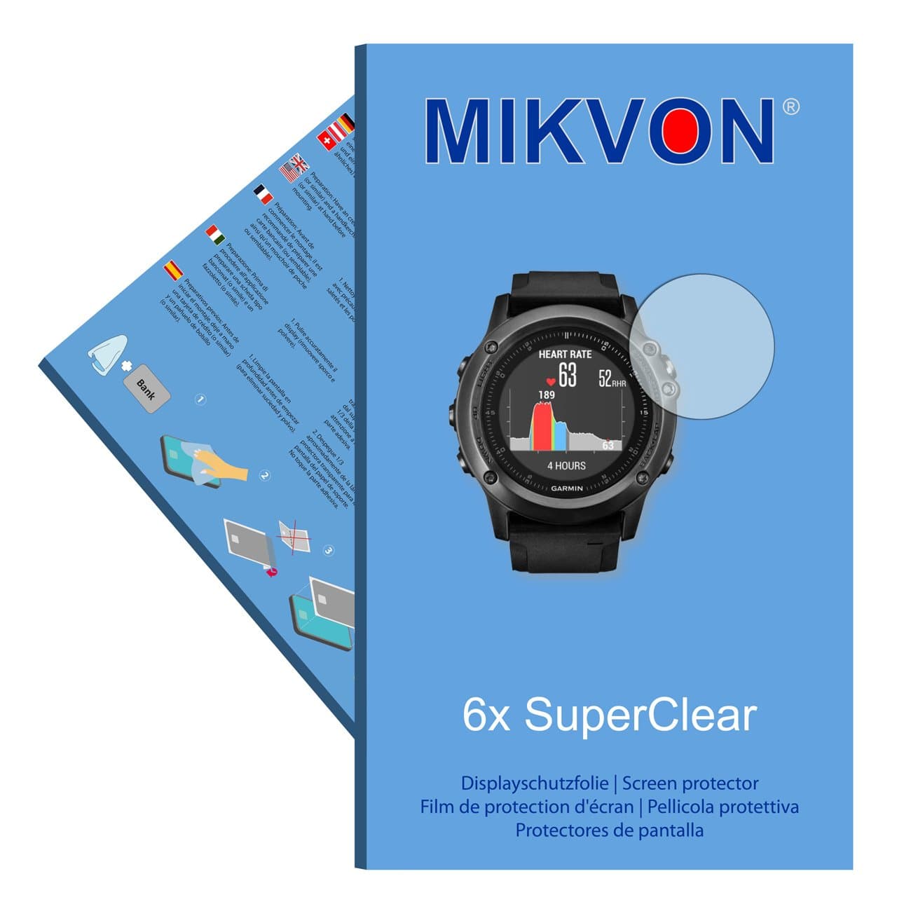 Mikvon 6x films screen protector SuperClear for Garmin fenix 3 HR - transparent - Made in Germany