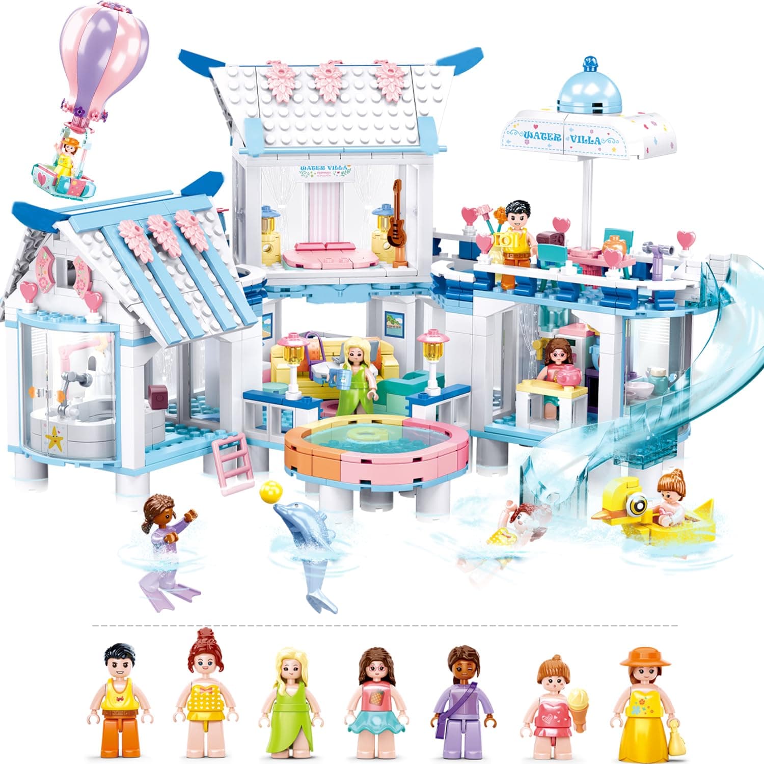 Friends Summer House Building Set for Girls 6-12, Girls Beach Villa Building Kit with 7 Minifigures, Compatible with Lego Friends Heartlake House, 938 PCS
